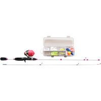 Red Wolf Ladies Spincast Fishing Rod and Reel Combo with Tackle Kit, Pre-Spooled, Medium-Light, Right Hand, 5.6-ft, 3-pc Composite_or_Mixed