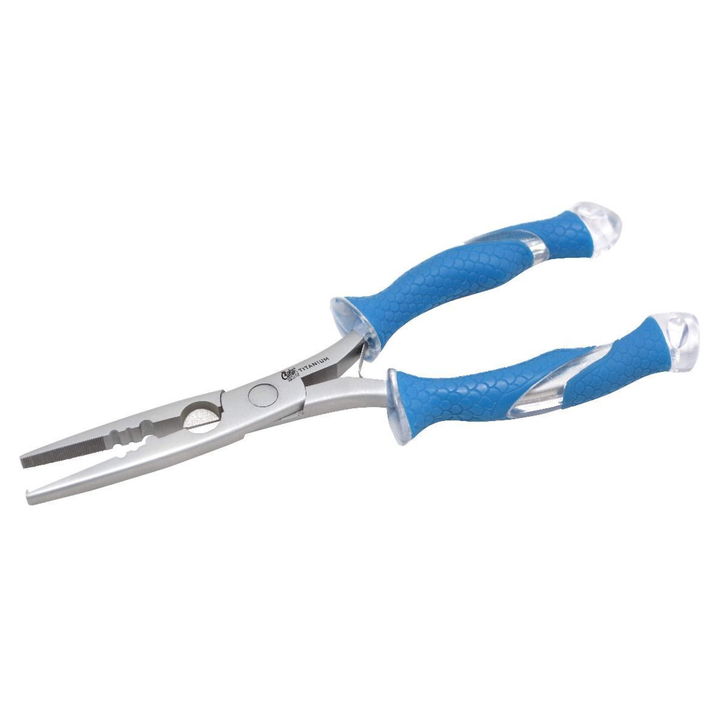 Cuda Stainless Steel Pliers with Ring Splitter, Comfort Grip, Corrosion Resistant, 9.5-in, Blue Front_Angled_Left