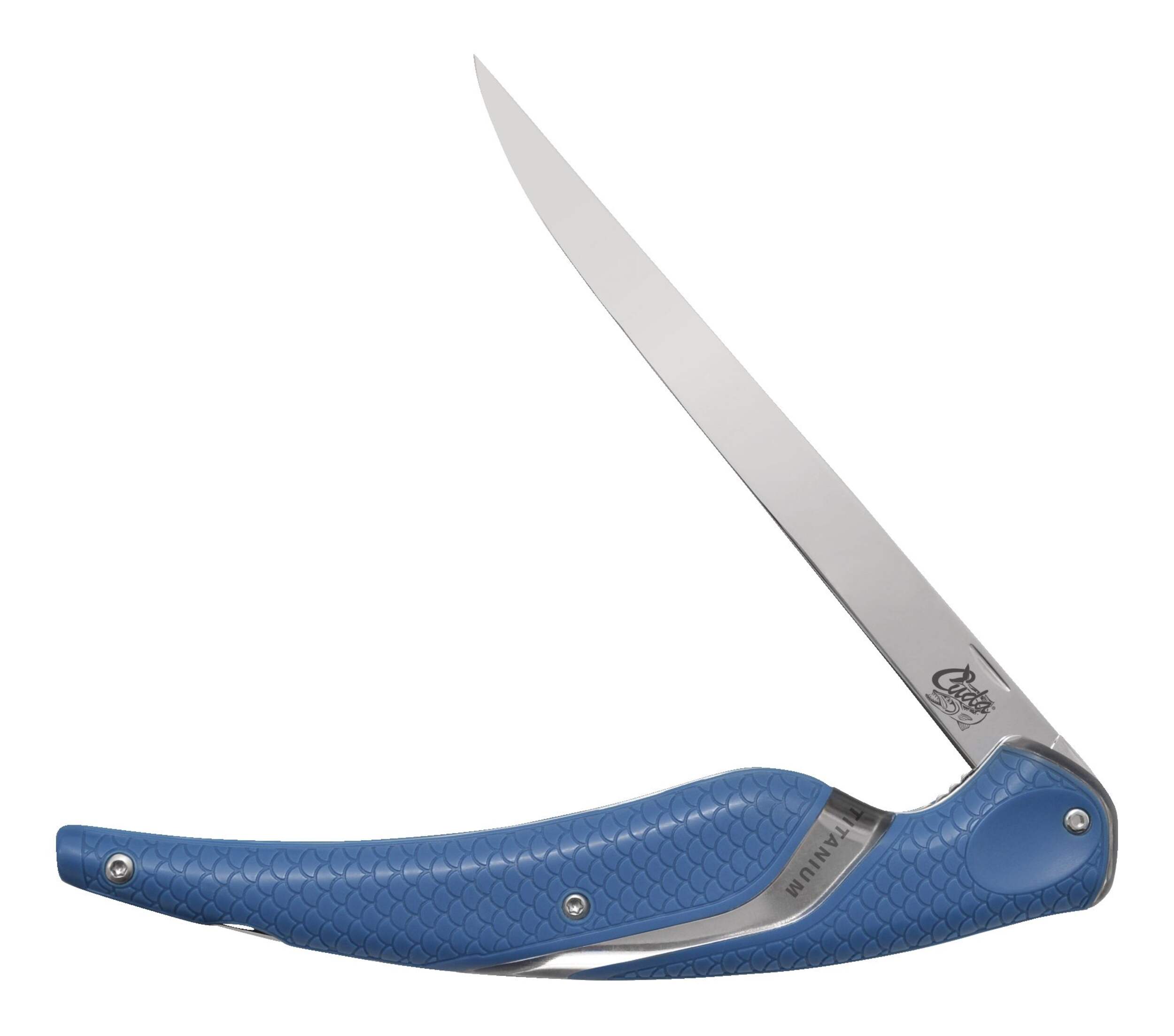 Cuda Titanium Bonded Folding Fillet Knife, Corrosion Resistant, 6.5-in, Blue Side_Right