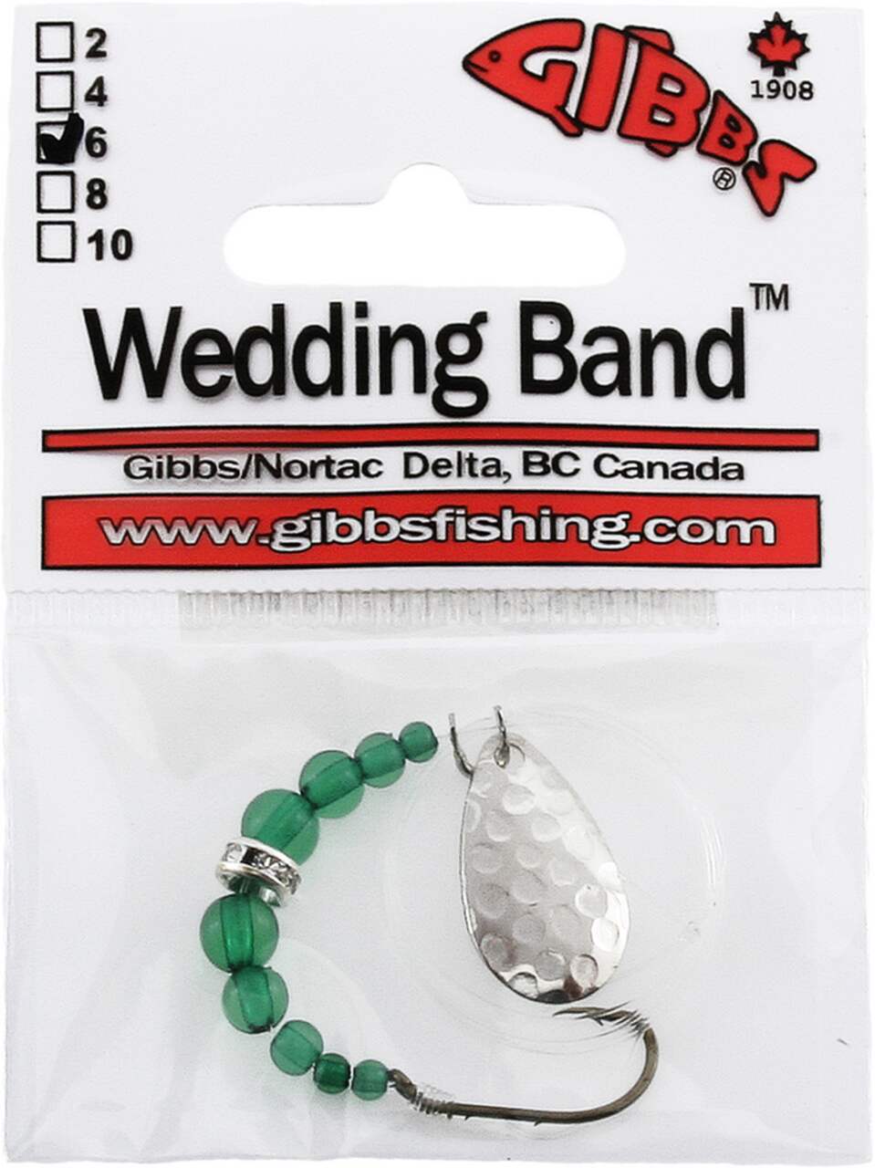 Gibbs Delta Wedding Band, #6, Emerald Green Bead