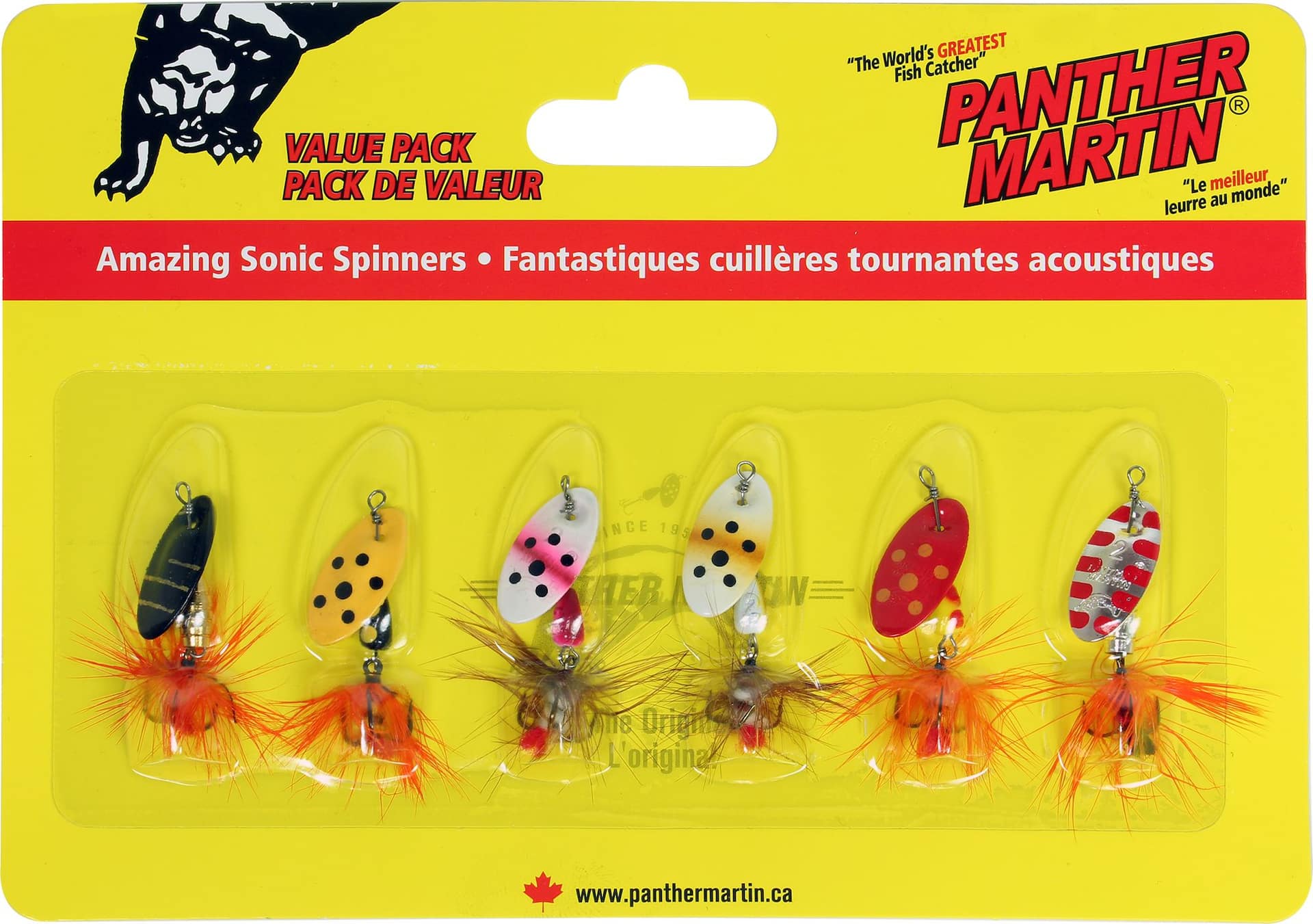 Panther Martin Regular Spinner with Fly, Treble Hook #2, 6-pk