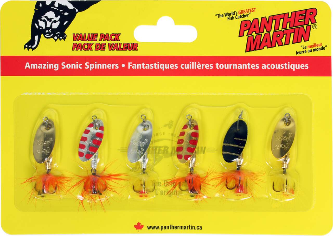 Panther Martin Deluxe Spinner with Fly, Treble Hook #4, 6-pk