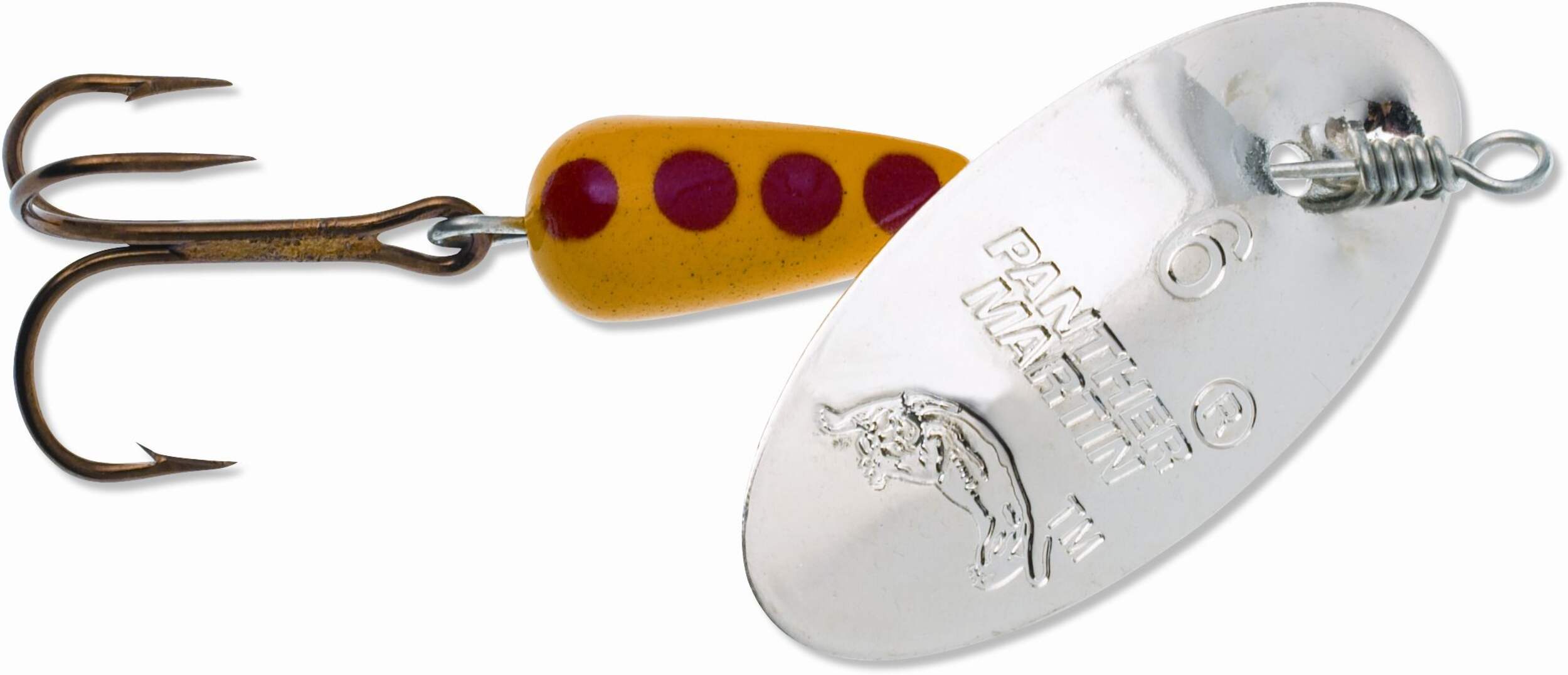 Panther Martin Classic Spinner, Treble Hook #15, Silver/Yellow/Red Side_Right