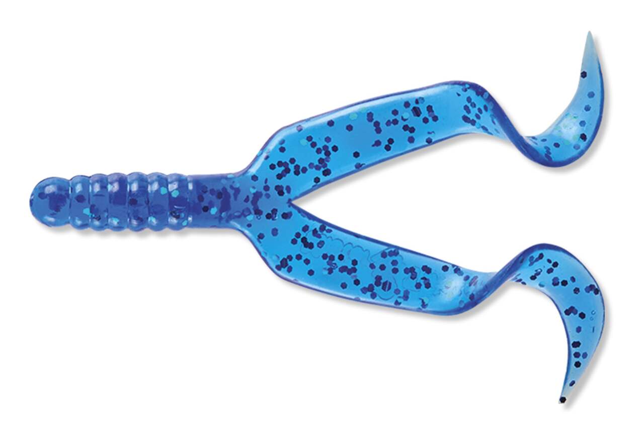 Mister Twister Double Tail Grub Lure, Sapphire Blue, 4-in