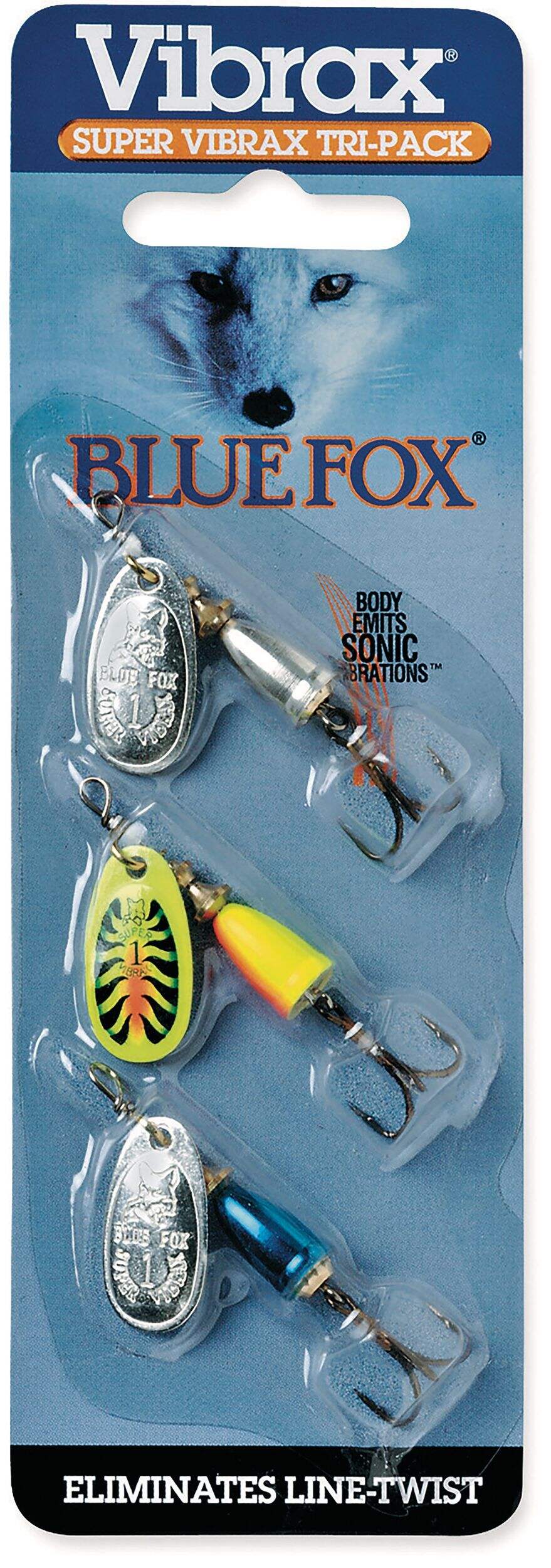 Blue Fox Super Vibrax Tri-Pack Spinners, Size 1, Silver/Firetiger Blue Front_Flat