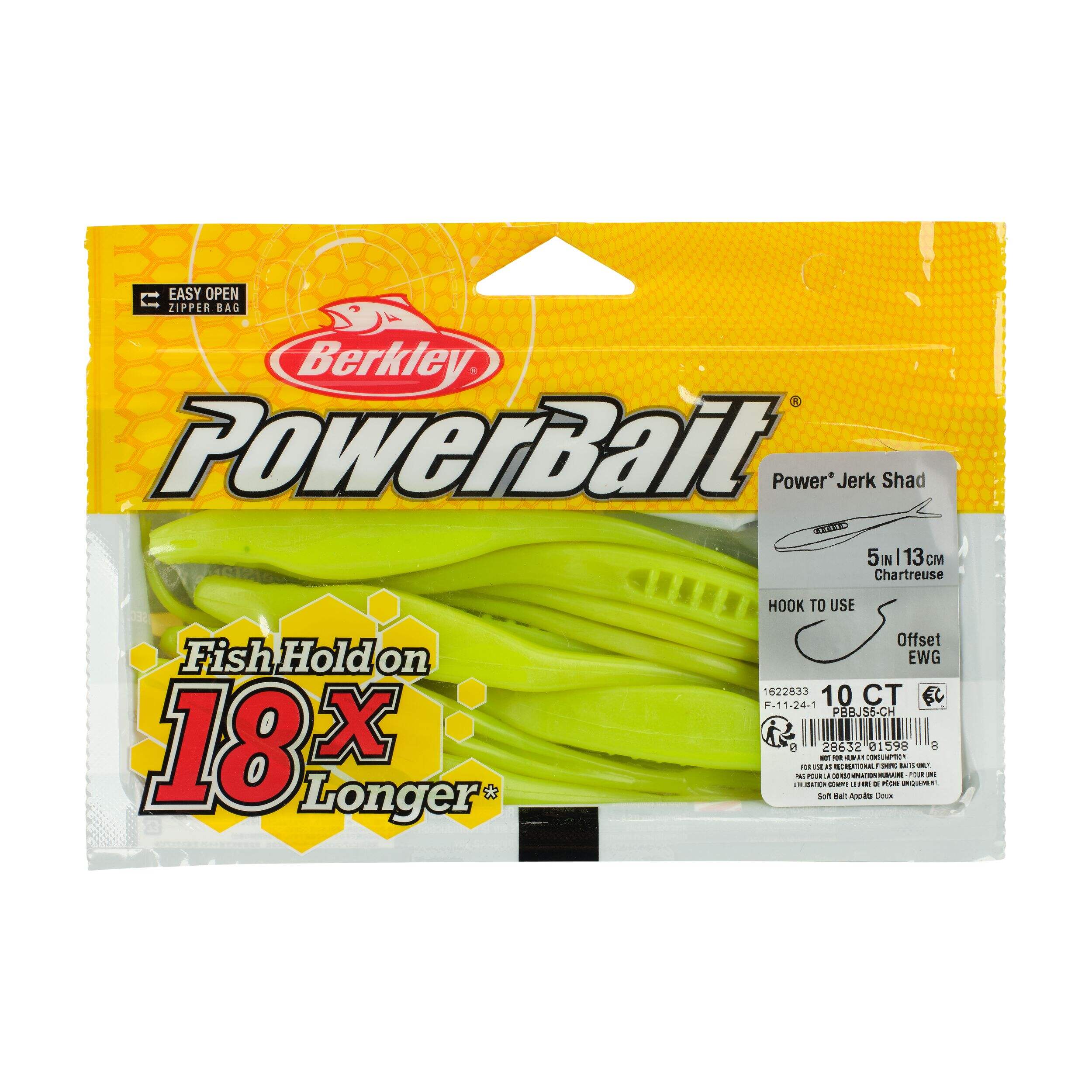 Berkley PowerBait® Power® Jerk Shad, Size 5-in, Chartreuse Front_Flat