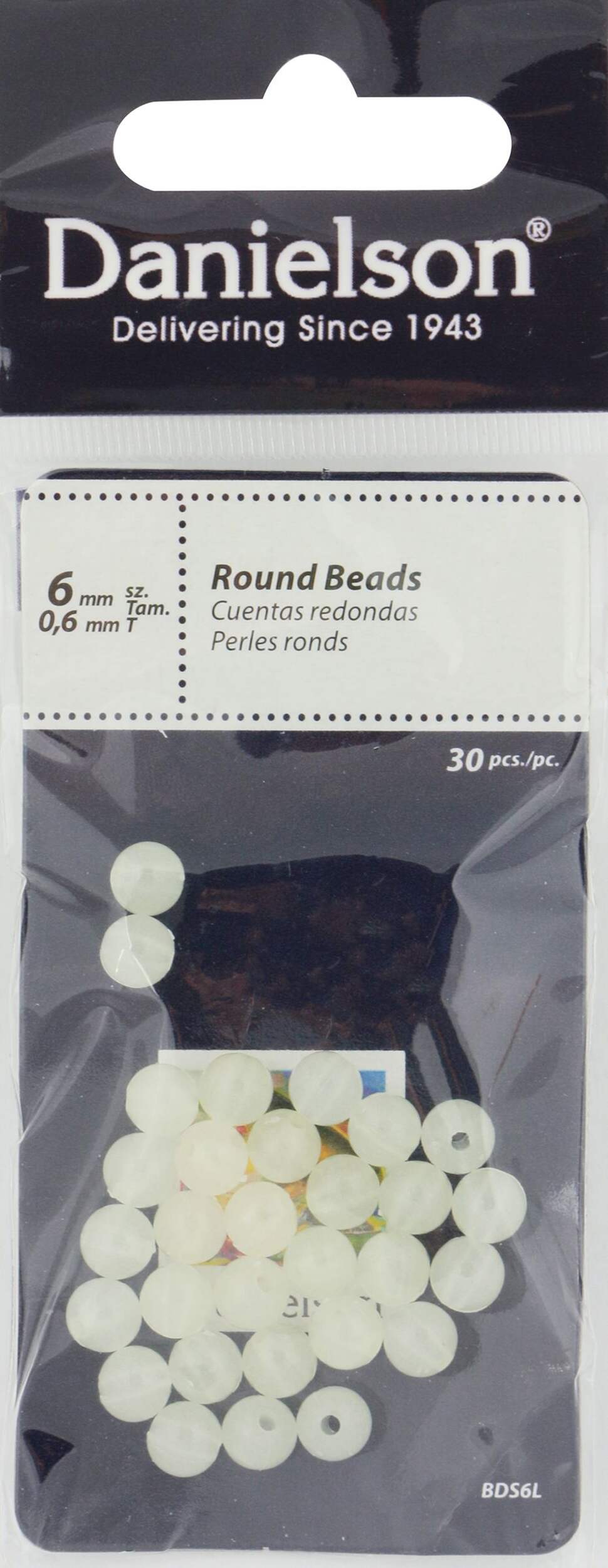 Perles Danielson, 6 mm, lumineuses, paq. 30 Front_Flat