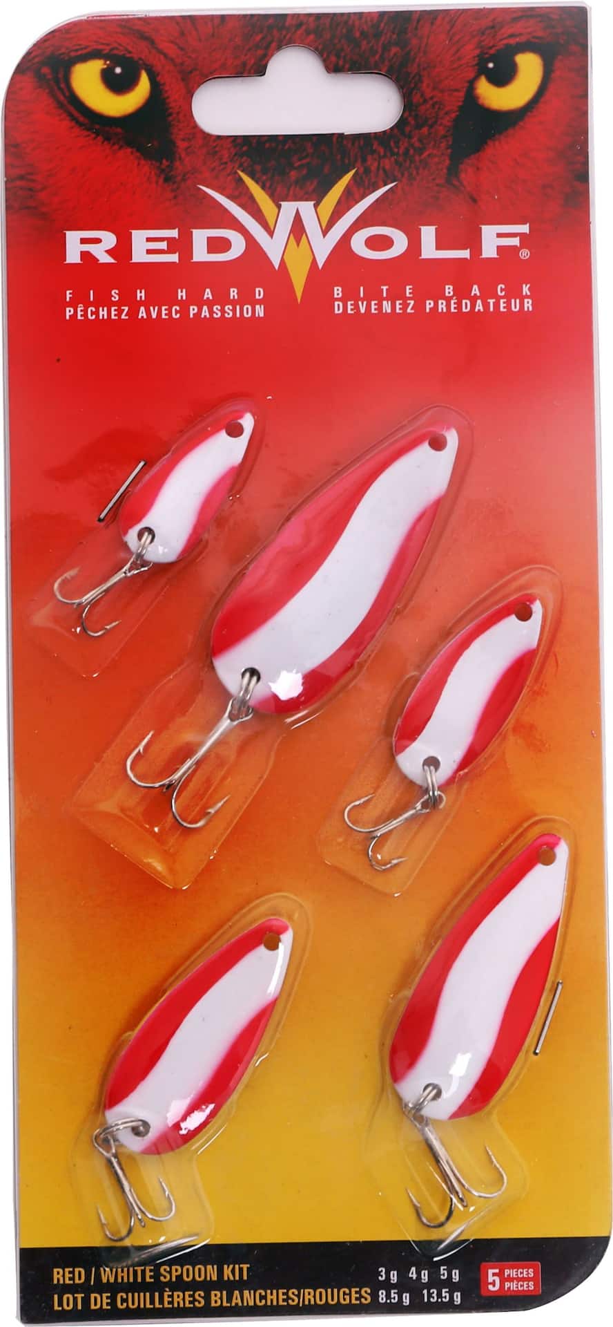 Red Wolf Red & White Spoon Lure Kit, 5-pc