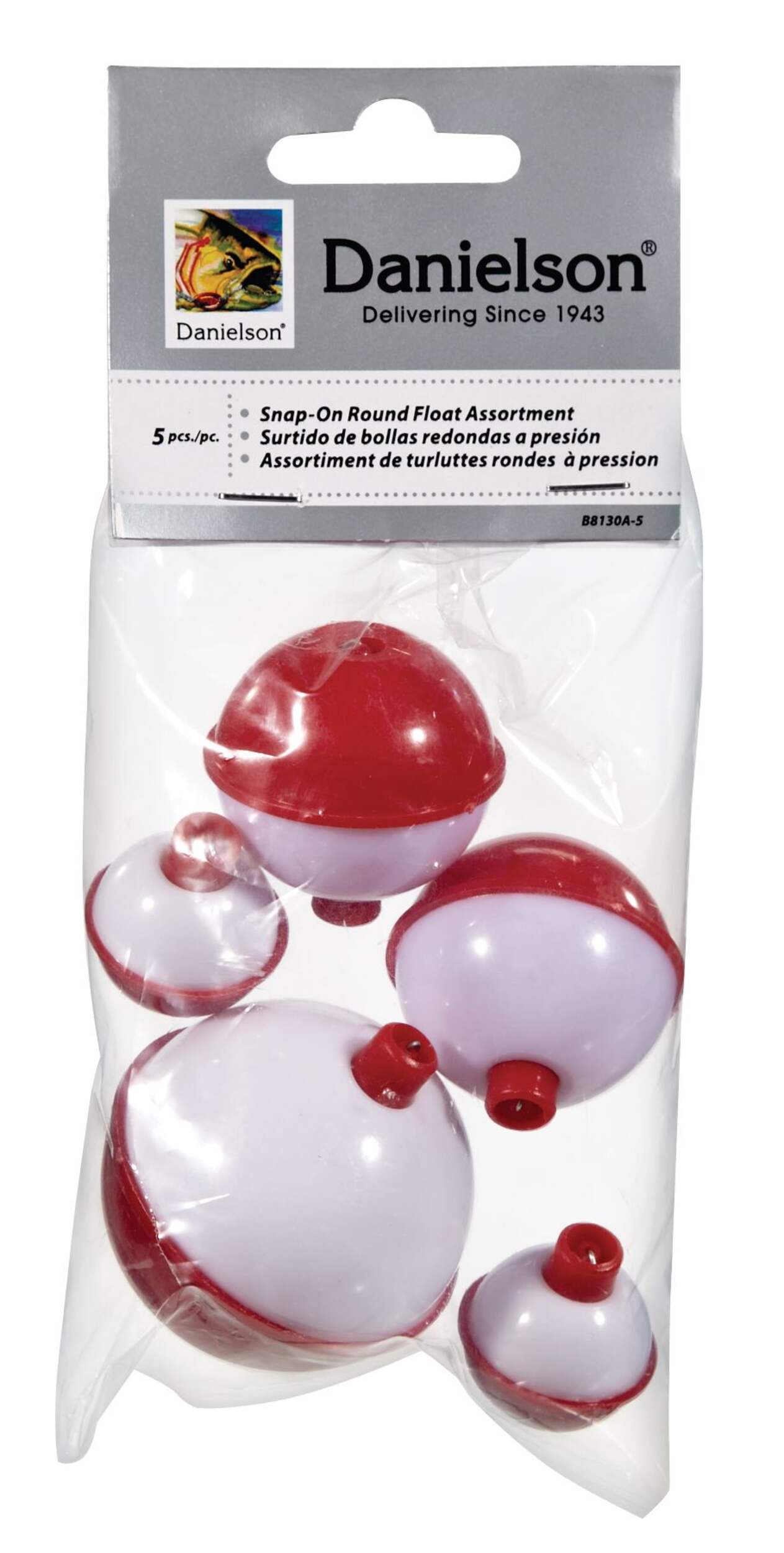 5 flotteurs Danielson rouges et blancs assortis Front_Flat