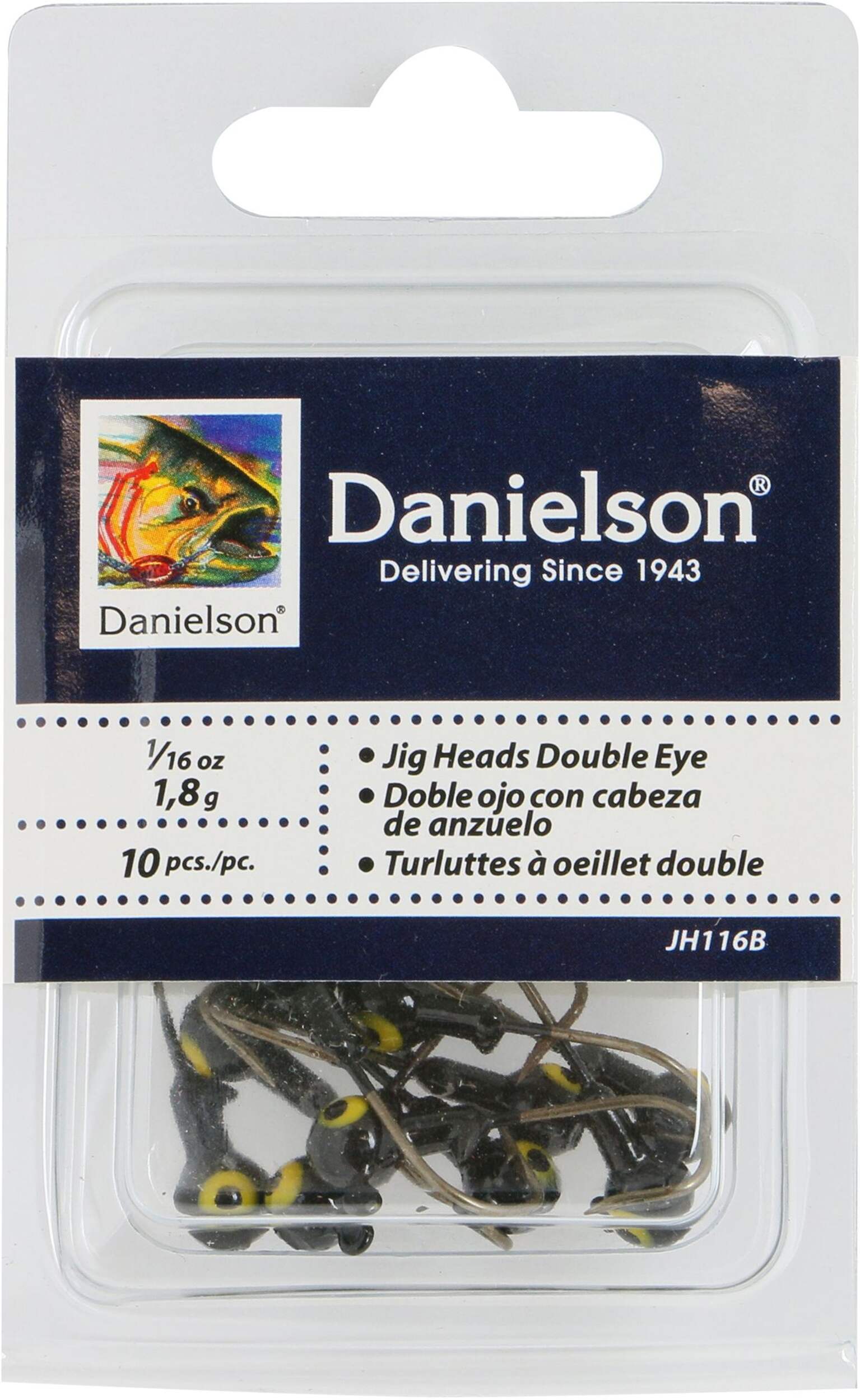 Danielson Painted Lead Jig Head, Black, 1/16-oz, 10-pk Front_Flat