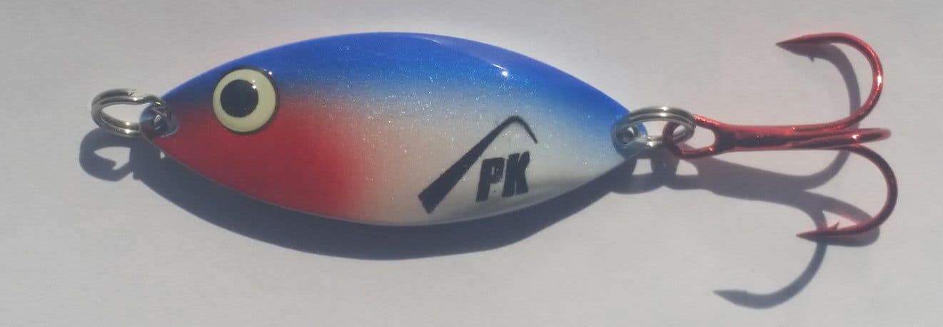 PK Lures White Glow Blue Stripe Red Eye Fishing Lure, 1/2-oz