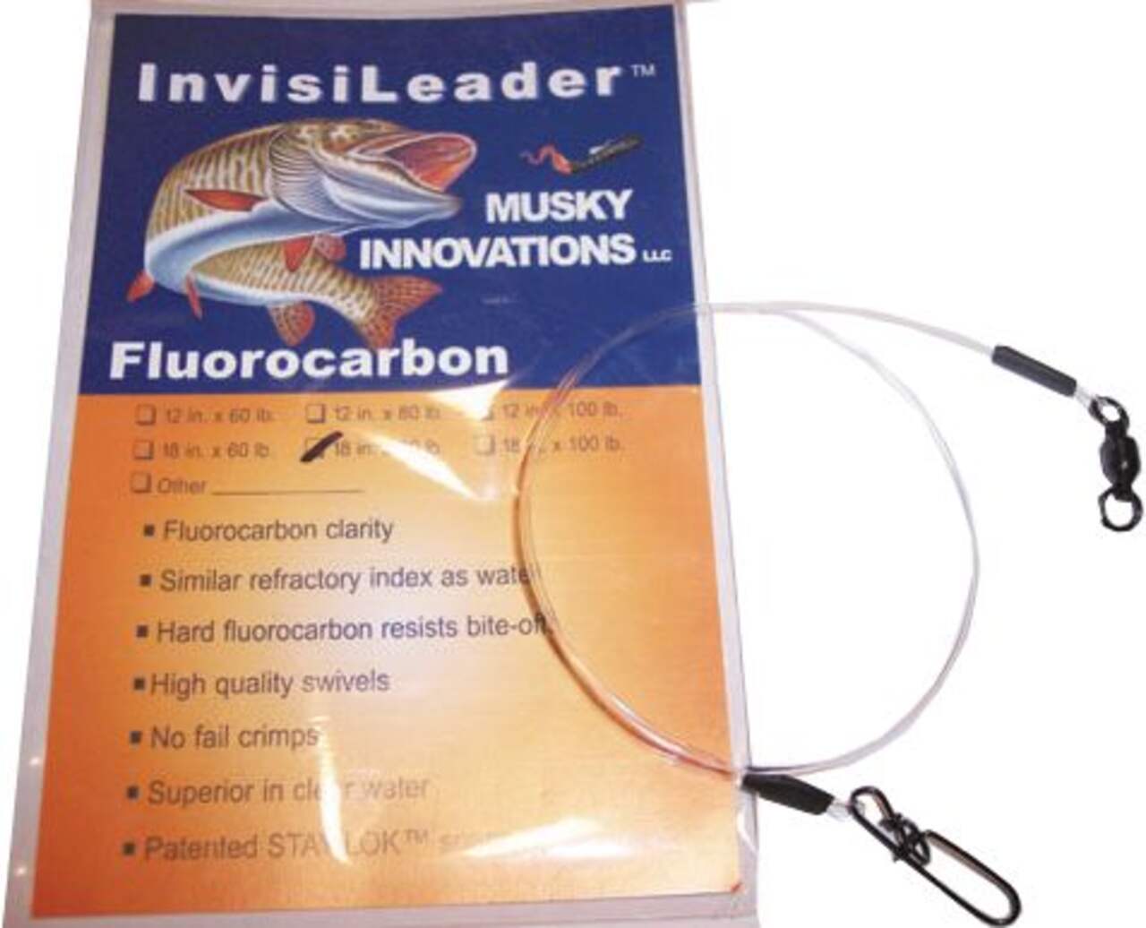 Musky Innovations Fluorocarbon Invisi-Leaders™ Fishing Leader, 12-in x 80-lb