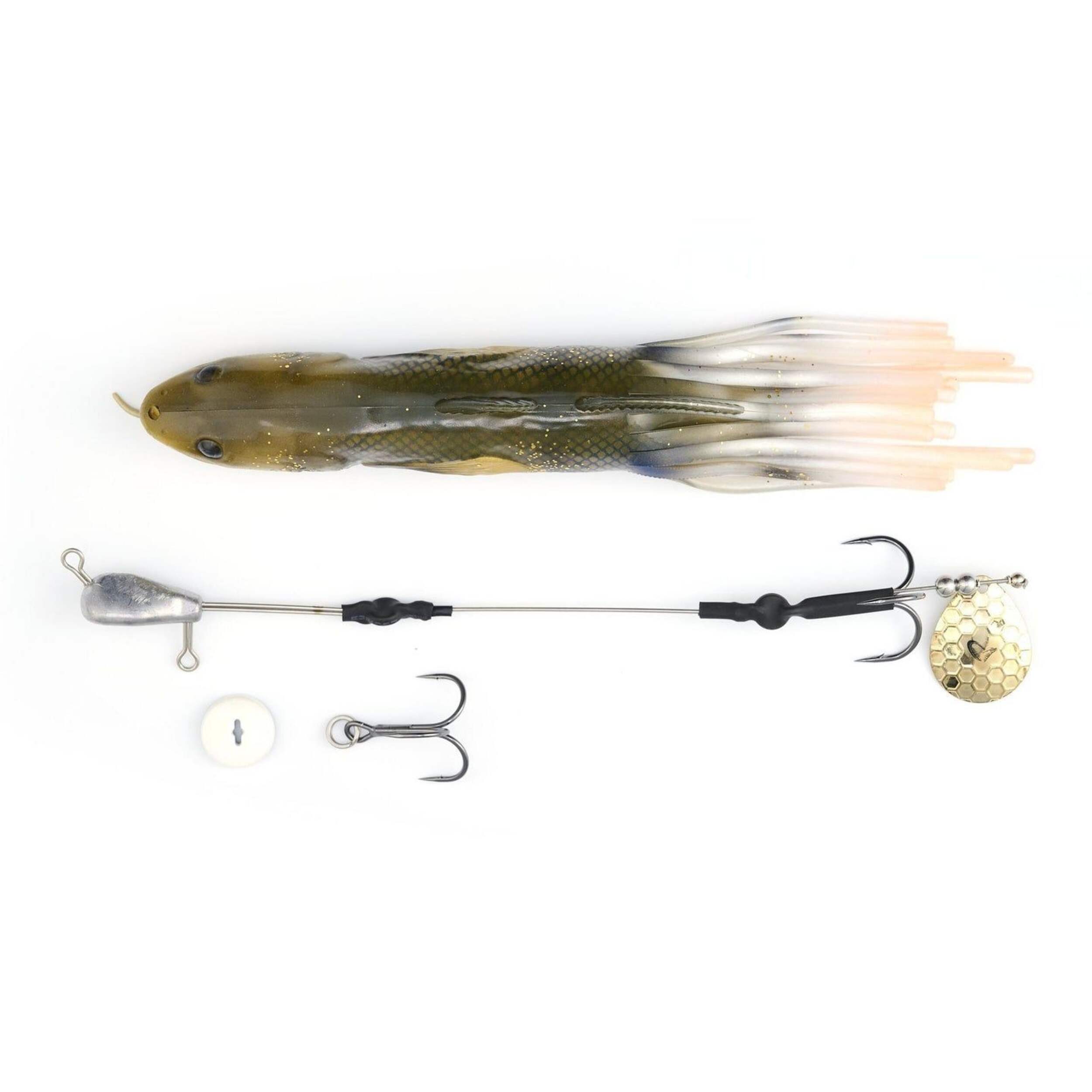 Savage Gear 3D Burbot Tube 9-in White Chartreuse Sinking Lure Overhead_Flat