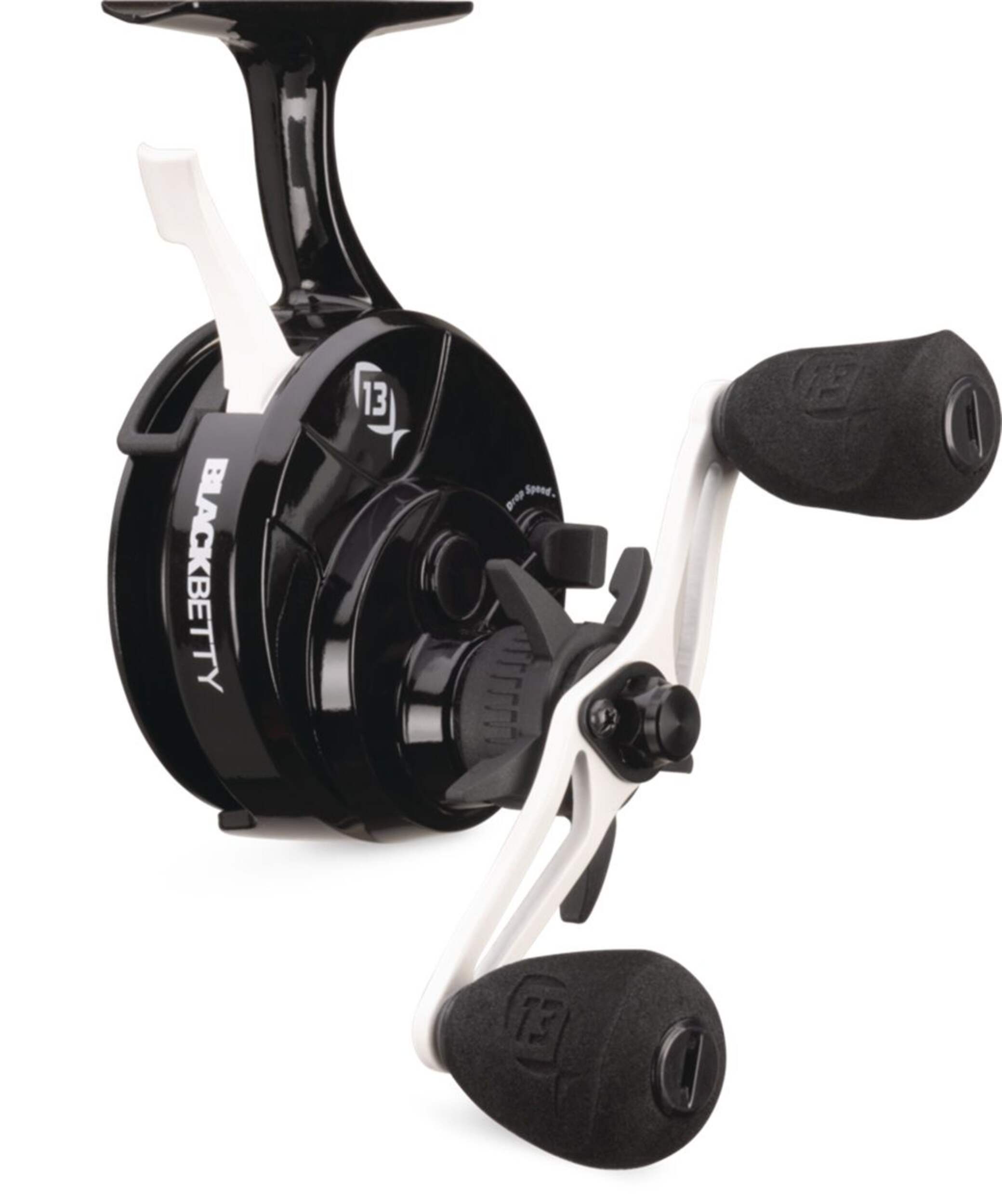 13 Fishing Free Fall Ghost Inline Ice Reel, Right Hand Front_Three_Fourths_Angled_Right