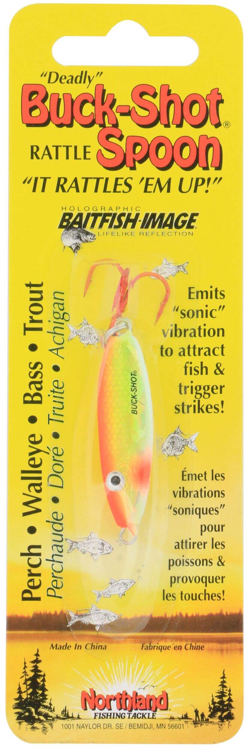 Northland Ice Fishing Buck-Shot Rattle Spoon Lure, Glo Front_Flat