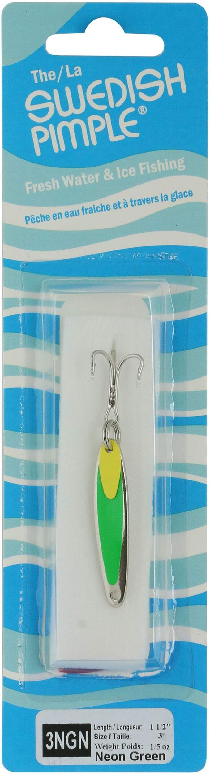 Leurre de pêche blanche Swedish Pimple, vert fluorescent, 1/5 oz Front_Flat