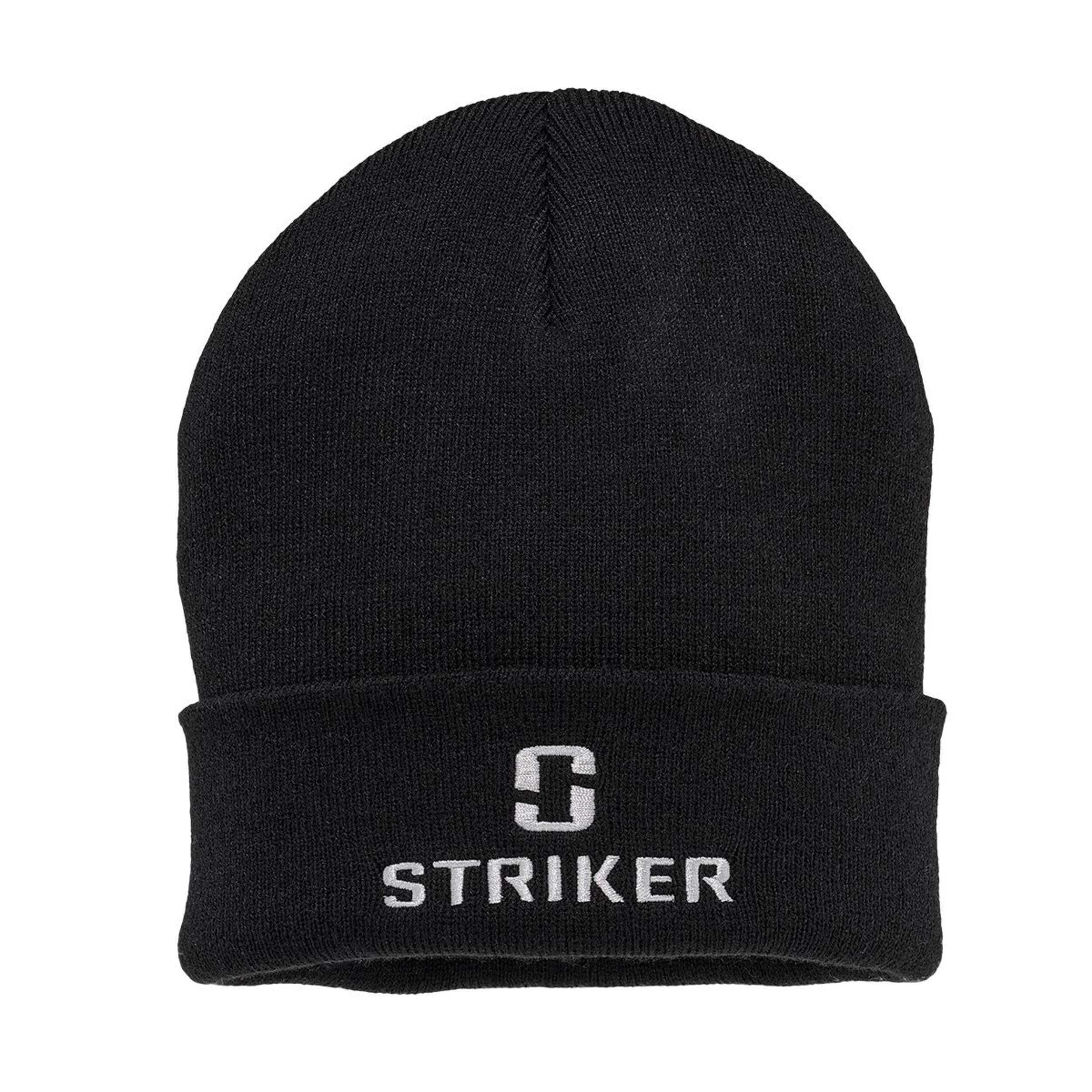Striker Trekker Unisex Black Winter Stocking Knit Hat Front_Flat