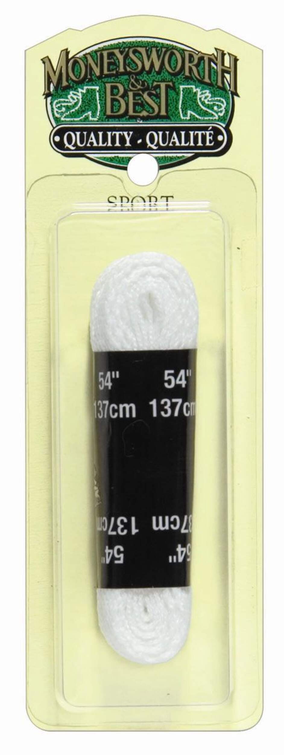 Lacets plats Moneysworth & Best pour chaussures tout-aller/sport, 54 po, 1 paire, blanc Front_Flat