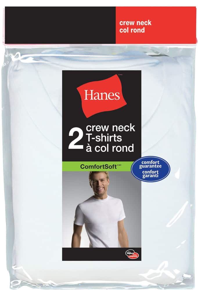 Hanes Men's White Crew Neck T-Shirts, 2-pk