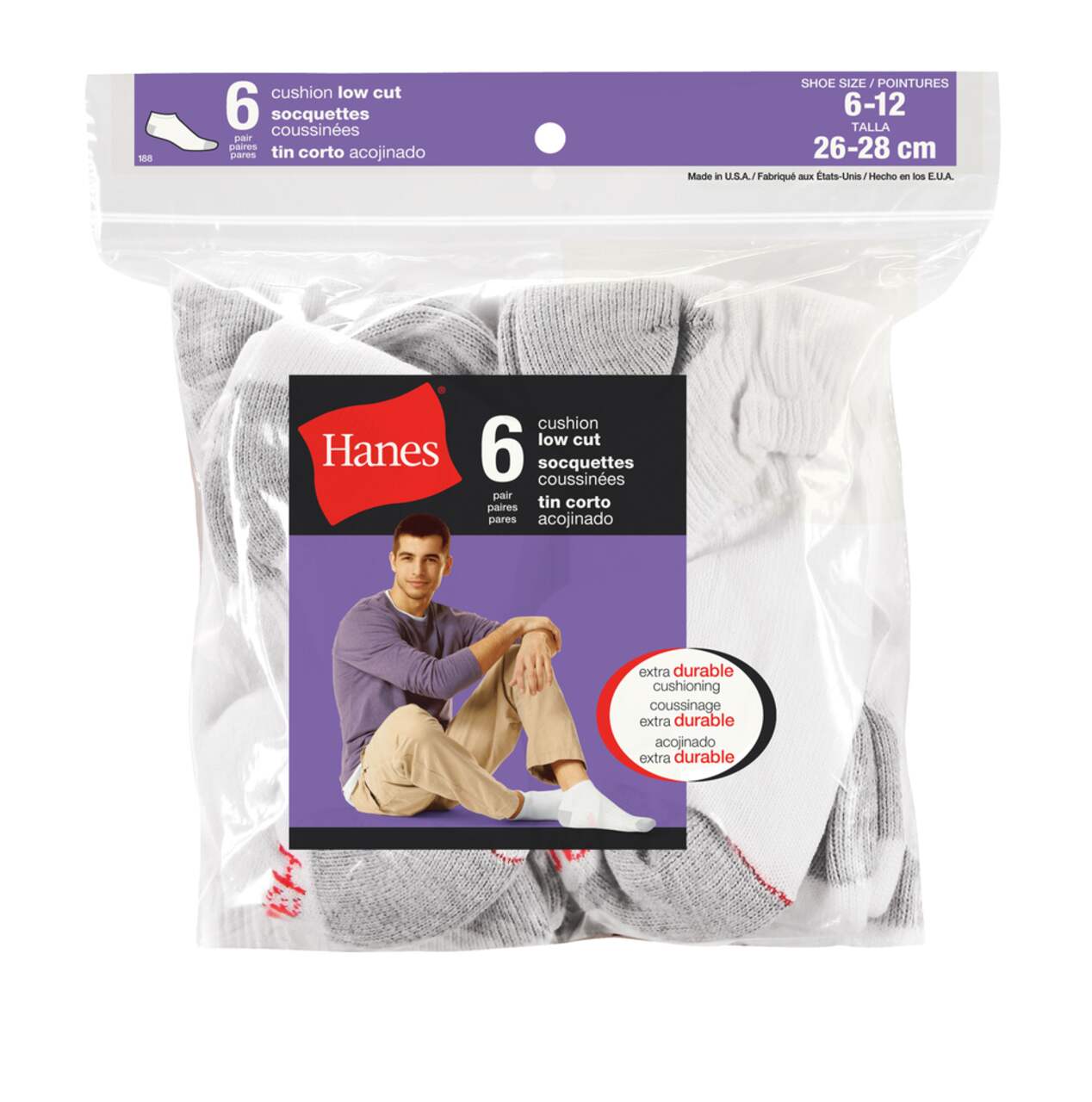 Chaussettes courtes Hanes pour hommes blanc paq. 6 Canadian Tire