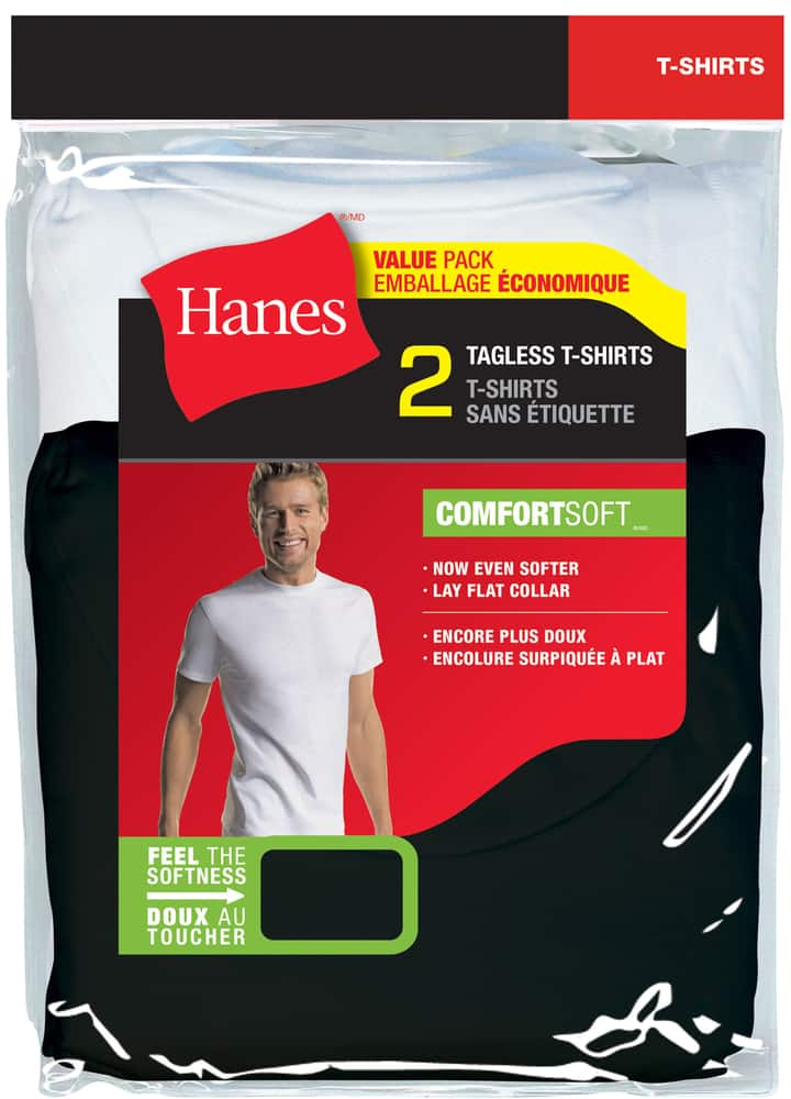 Hanes Cotton Crew T Shirt Black White 2 pk Canadian Tire