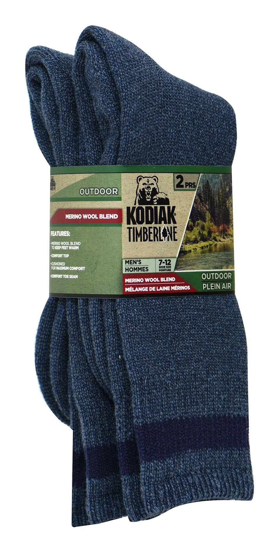 Kodiak Thermal Merino Wool Socks, Navy, 2-pk