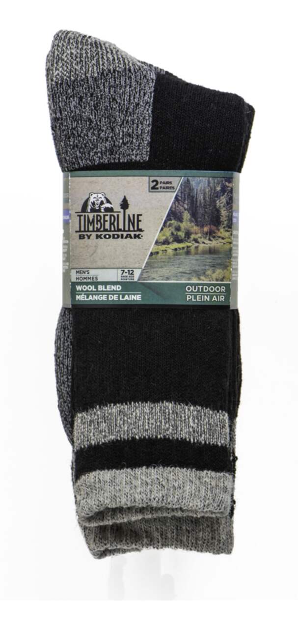 Timberline by Kodiak Men's Thermal Merino Wool Blend Socks,  Moisture-Wicking, 2-pk, Black | Canadian Tire