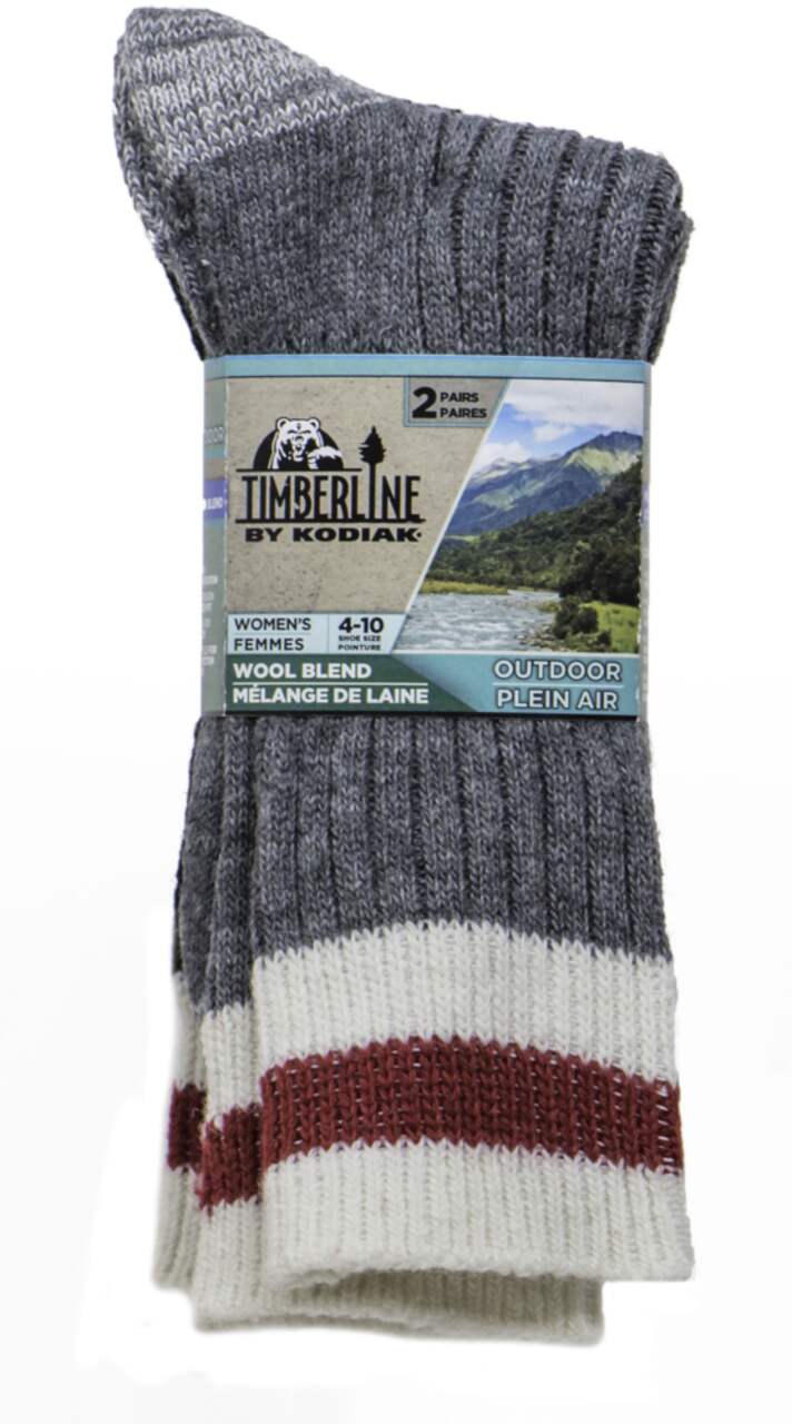 Timberline by Kodiak Women's Lightweight Warm Wool Blend Socks, 2-pk, Grey