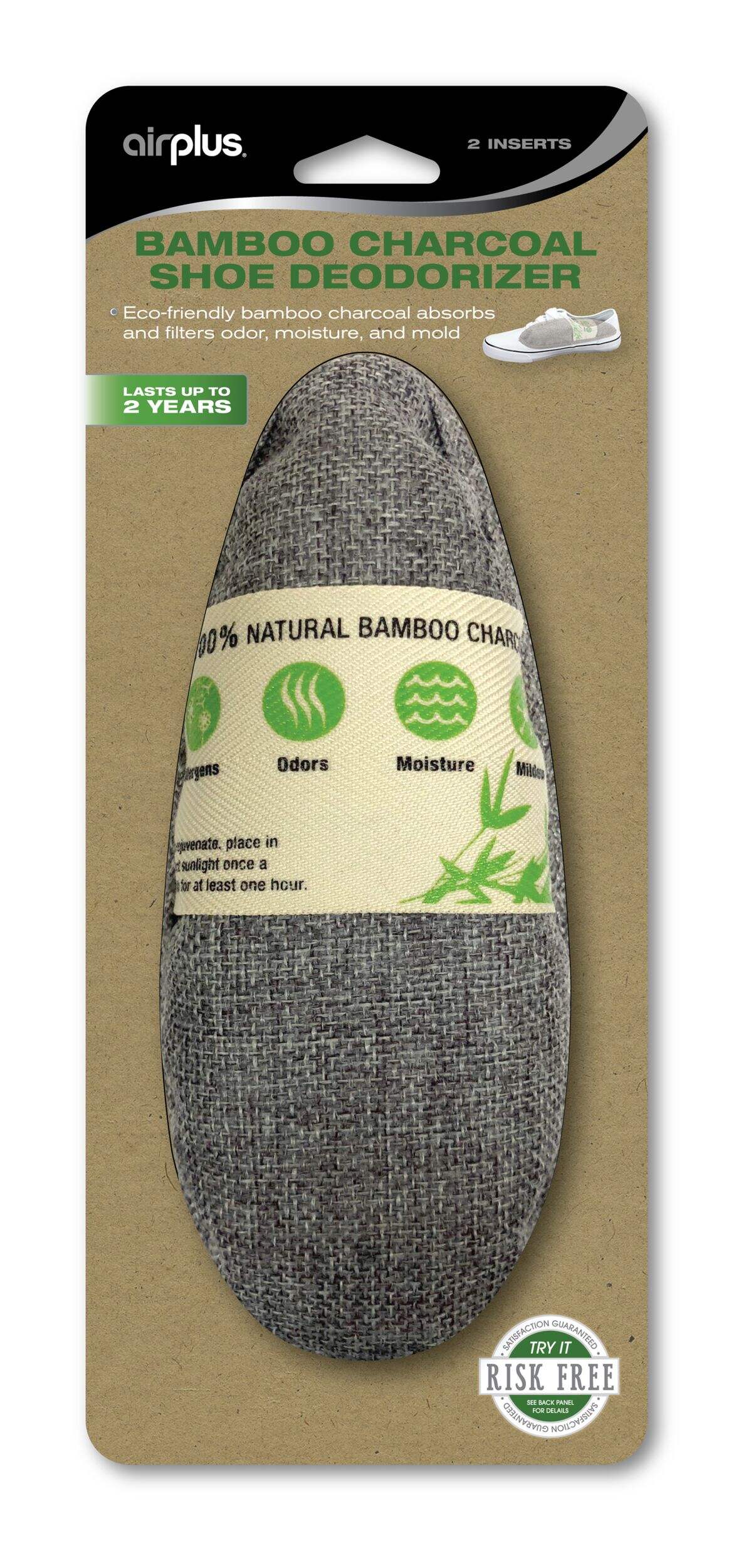Airplus Bamboo Charcoal Shoe Deodorizer, 2-pk Front_Flat