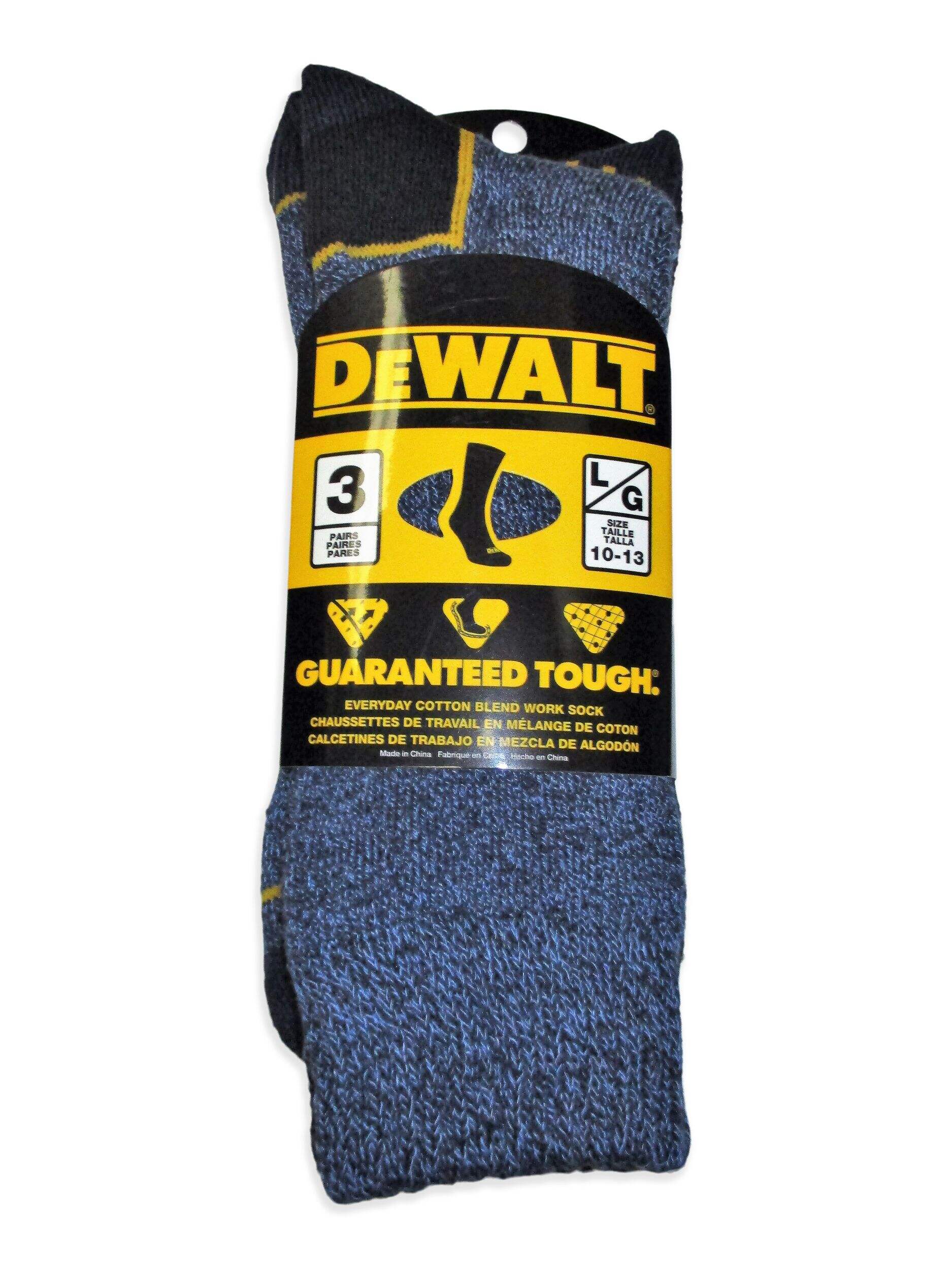 DEWALT Men's Everyday Cotton Blend Work Socks, Moisture-Wicking, 3-pk, Blue Front_Flat