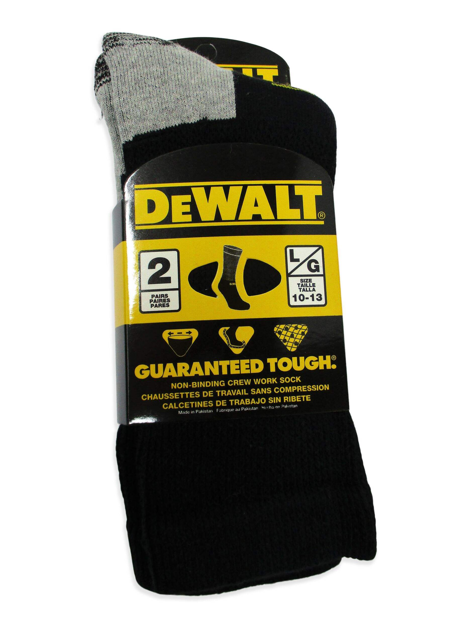 DEWALT Men's Specialty Non-Binding Comfortable Crew Work Socks, 2-pk, Black Front_Flat