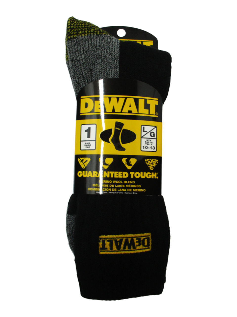DEWALT Men's Everyday Cotton Blend Work Socks, Reinforced Heel/Toe, 3-pk,  Black