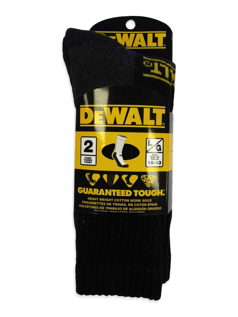 DEWALT Men's Heavy-Duty Cotton Work Socks, Fully Cushioned, Reinforced  Heel/Toe, 2-pk, Black