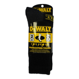 DEWALT Men's Heavy-Duty Cotton Work Socks, Fully Cushioned, Reinforced Heel/Toe, 2-pk, Black Front_Flat