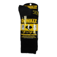 DEWALT Men's Heavy-Duty Cotton Work Socks, Fully Cushioned, Reinforced Heel/Toe, 2-pk, Black Front_Flat