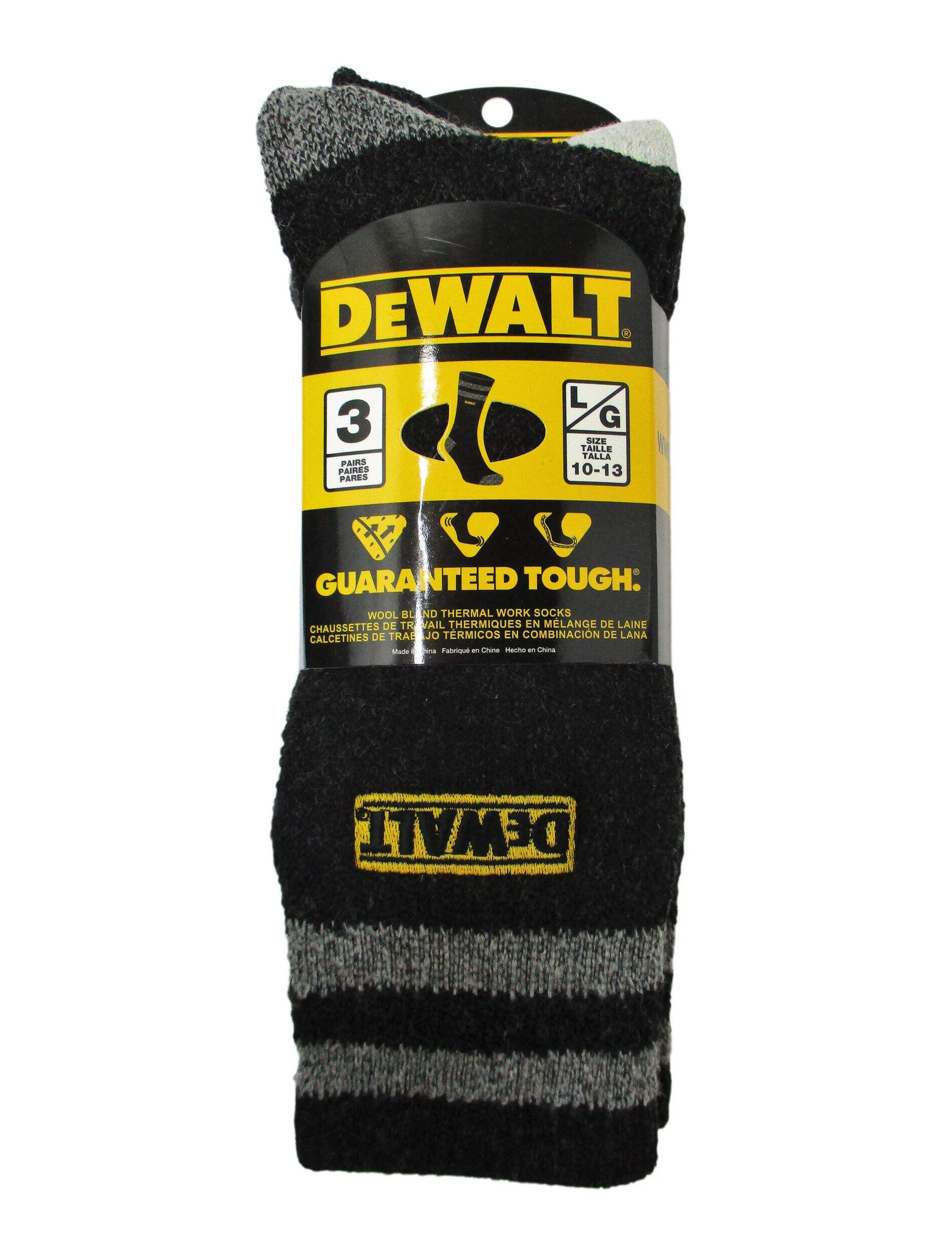 Chaussettes de travail en mélange de coton entièrement coussinées et perméables à l’air DEWALT, hommes, pqt de&nbsp;3, noir Front_Flat