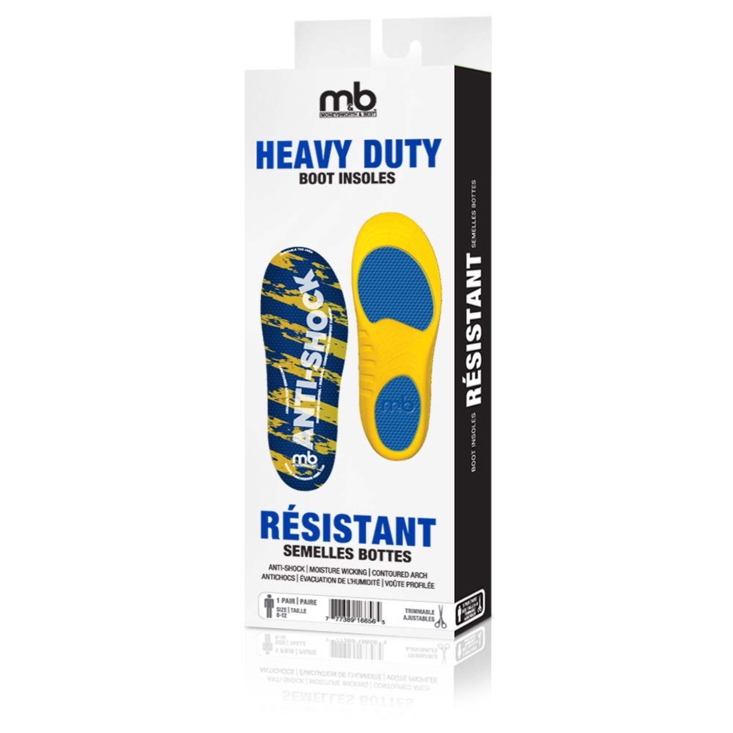 Moneysworth & Best Men's Heavy Duty Boot Insoles, Anti-Shock/Moisture-Wicking, 1-pr Front_Angled_Left
