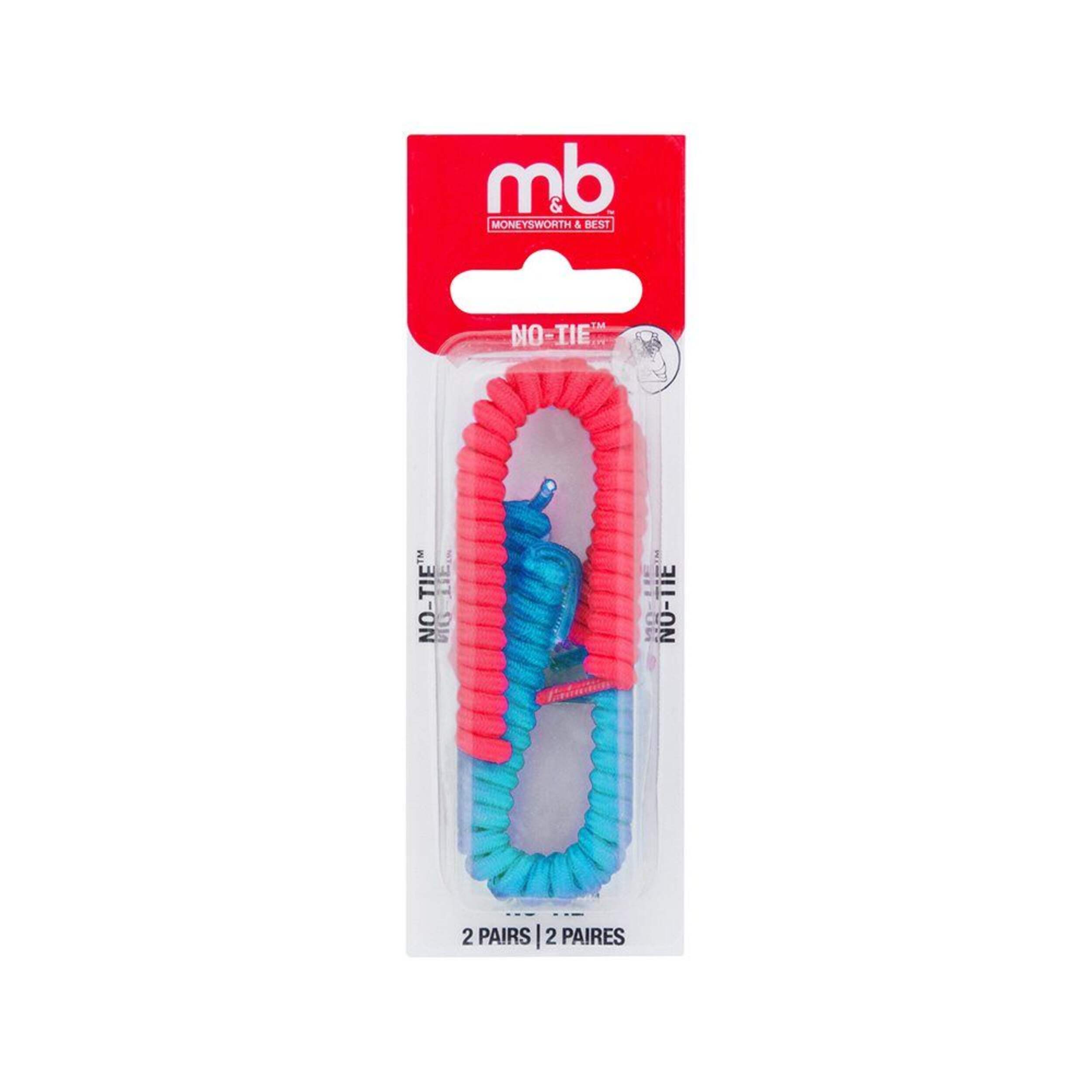 Moneysworth & Best No-Tie Shoe Laces for Kids and Adults, 36-in, 2-pk, Red/Blue Front_Flat