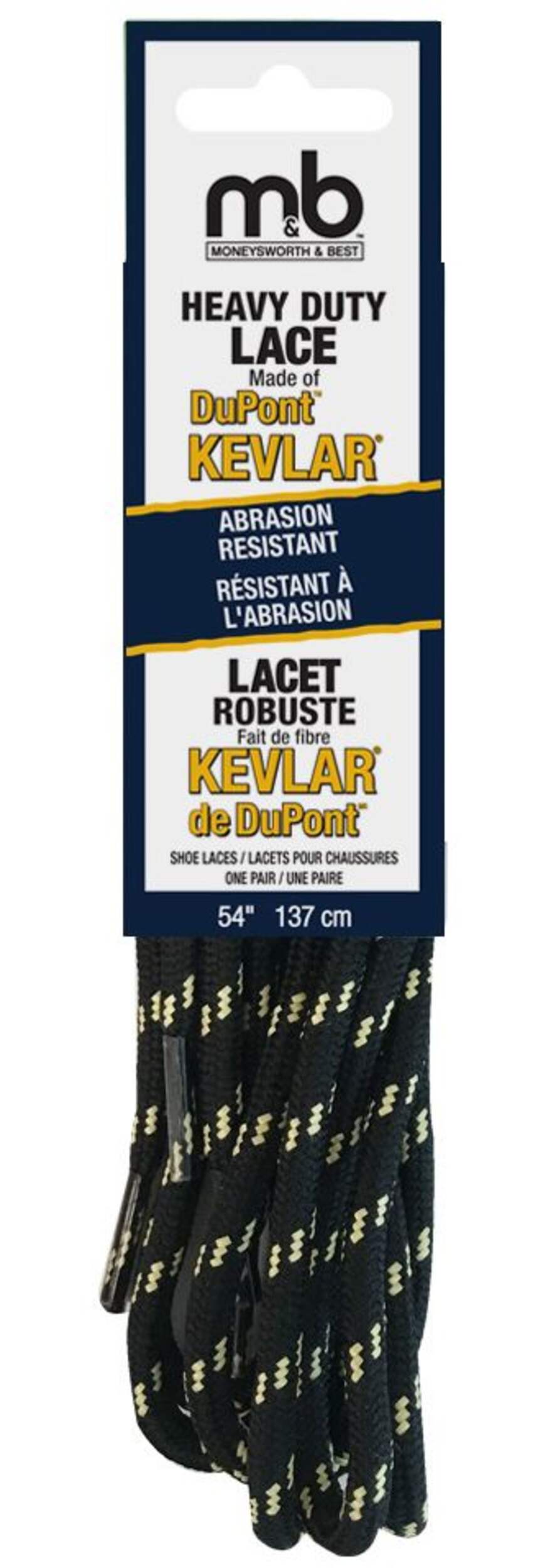 Moneysworth & Best Kevlar® Heavy Duty Round Shoe Laces, 54-in, Black/Yellow Front_Flat