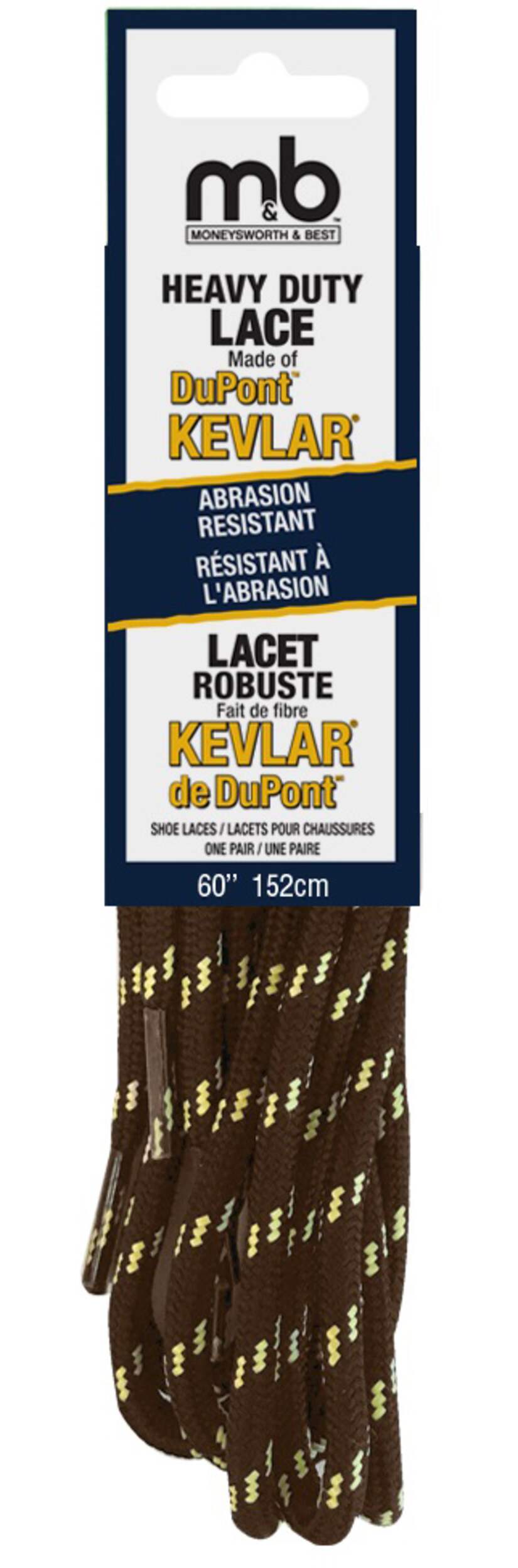 Moneysworth & Best Kevlar® Heavy Duty Round Shoe Laces, 60-in, Brown/Yellow Front_Flat