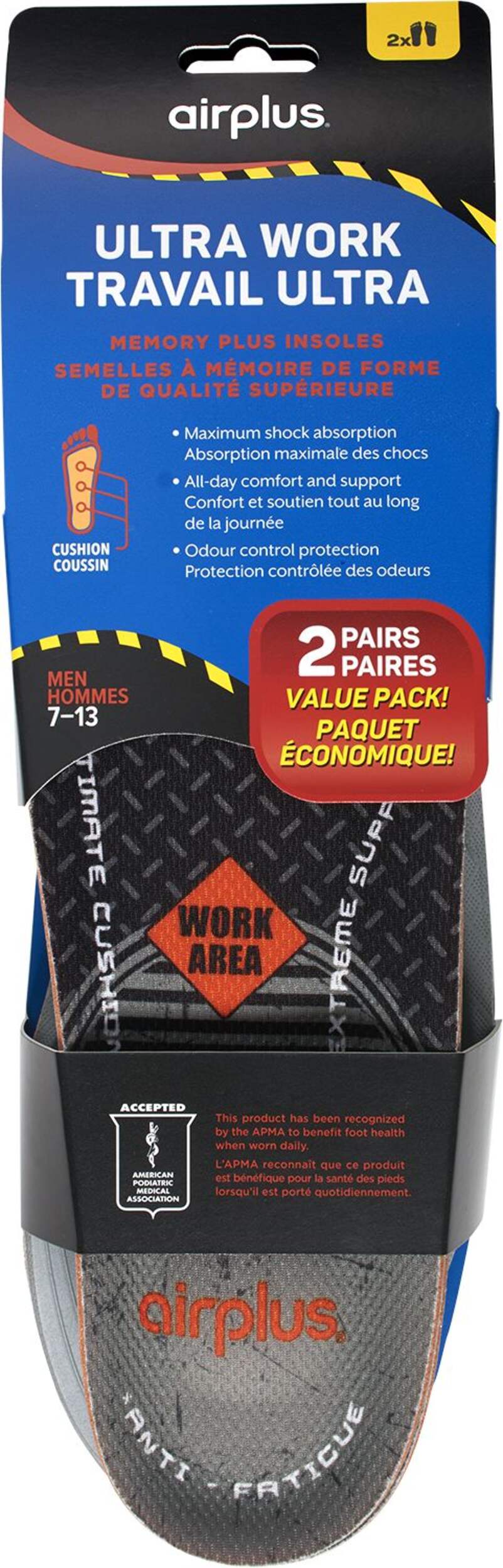 Airplus Men's Ultra Work Memory Plus Insoles, 2-pk Front_Flat