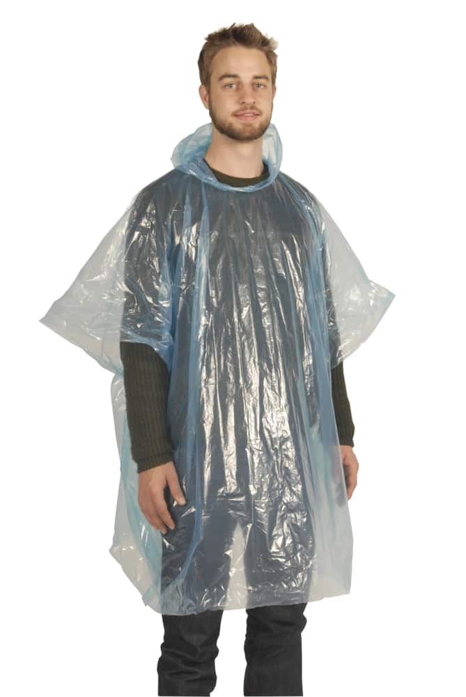 Lightweight Plastic Emergency Poncho with Attached Hood, One Tire