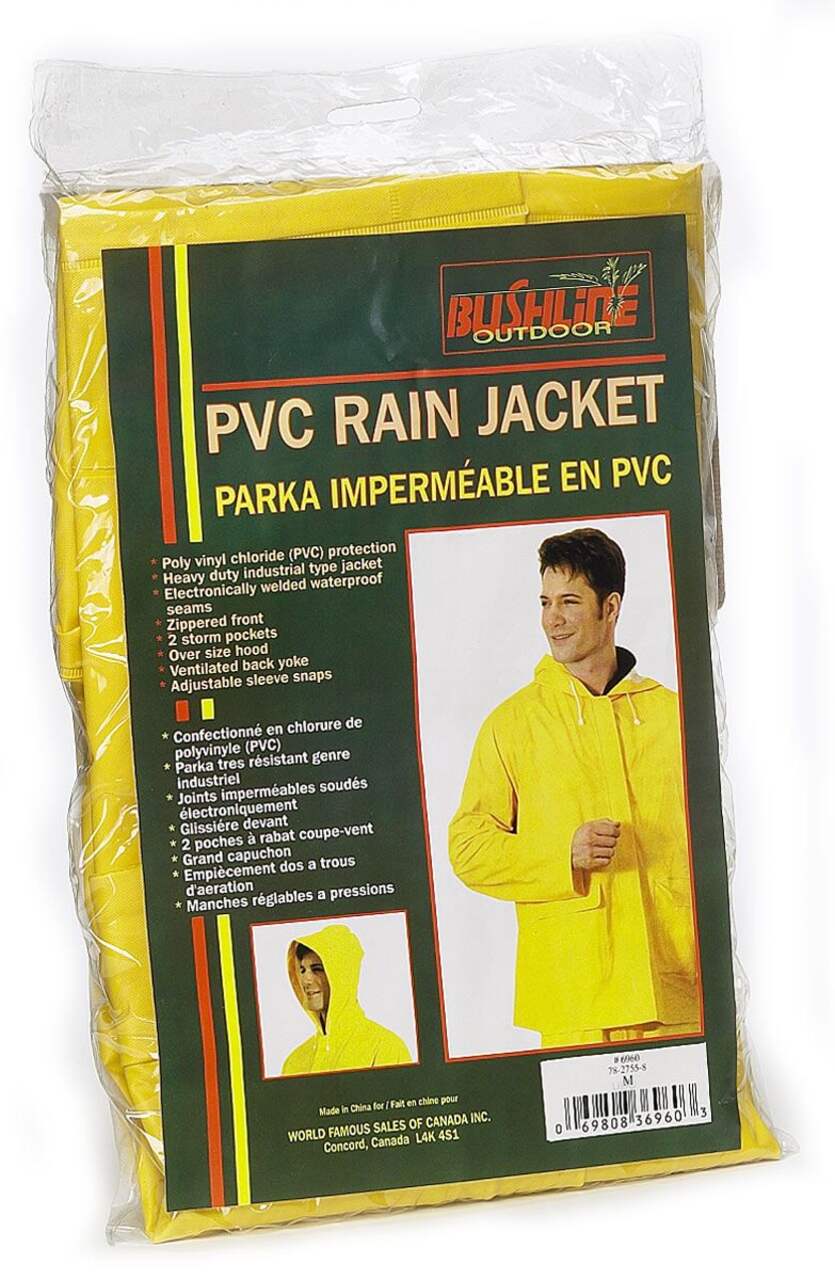 Bushline Adult Industrial Waterproof Vinyl Hooded Rain Jacket, Yellow