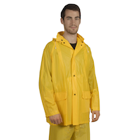 Wetskins Adult Industrial Waterproof Vinyl Hooded Rain Jacket with Snap Closure, Yellow Front_Angled_Right