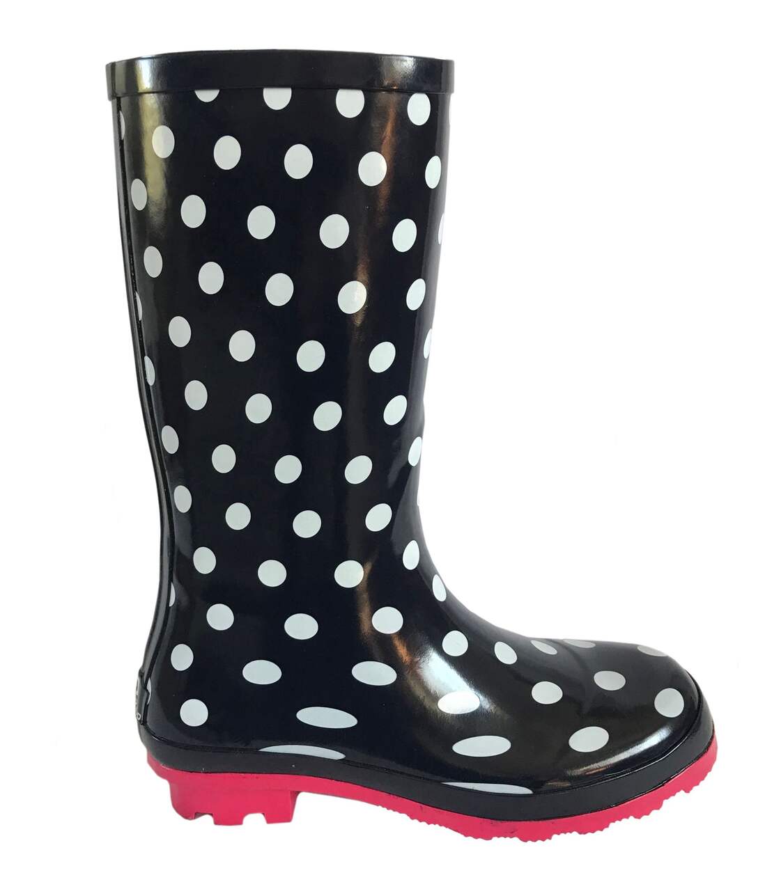 Women's Waterproof Polka Dot Rubber Rain Boots, Durable Outsole, Black with  White Dots