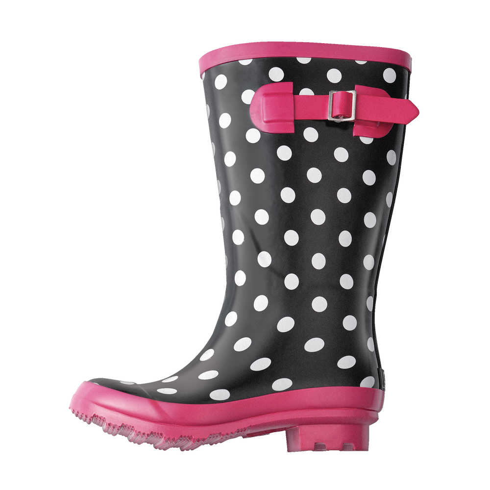 Women's Waterproof Polka Dot Rubber Rain Boots, Durable Outsole, Black