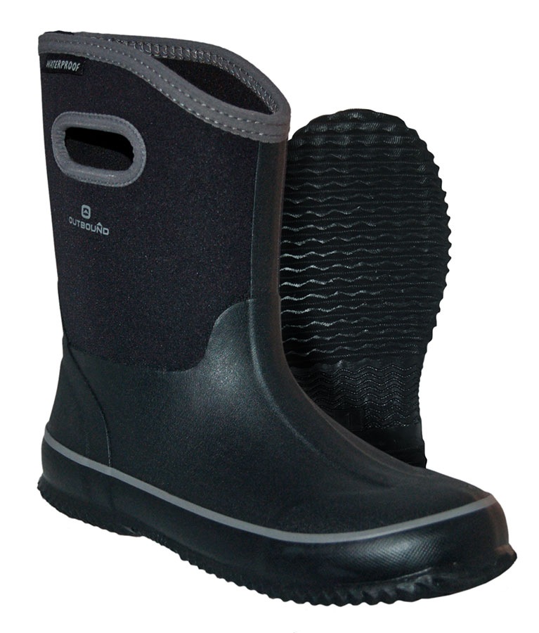 Outbound Kids' Waterproof Rubber Rain Boots, Black, Sizes 16