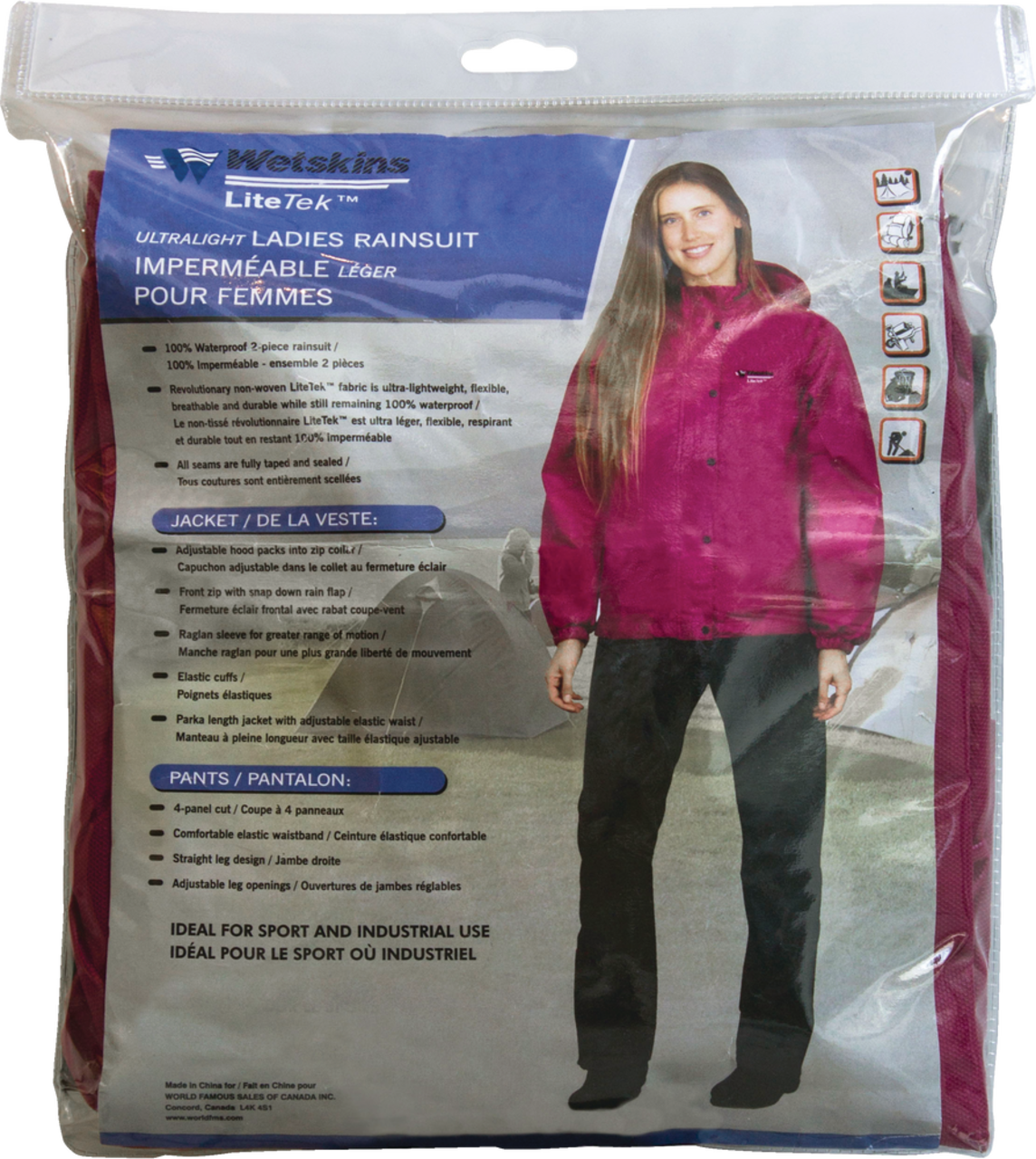 Wetskins Women's Ultralight Waterproof Rainsuit Incl. Jacket and Pants, Pink/Black