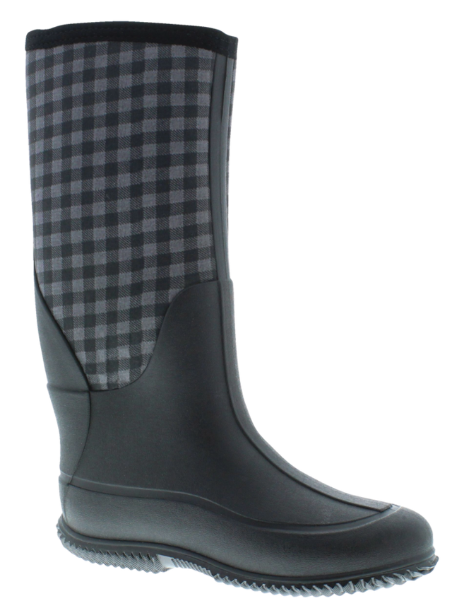 Outbound Women's Isla Waterproof Plaid Rubber Rain Boots, Black/Grey ...