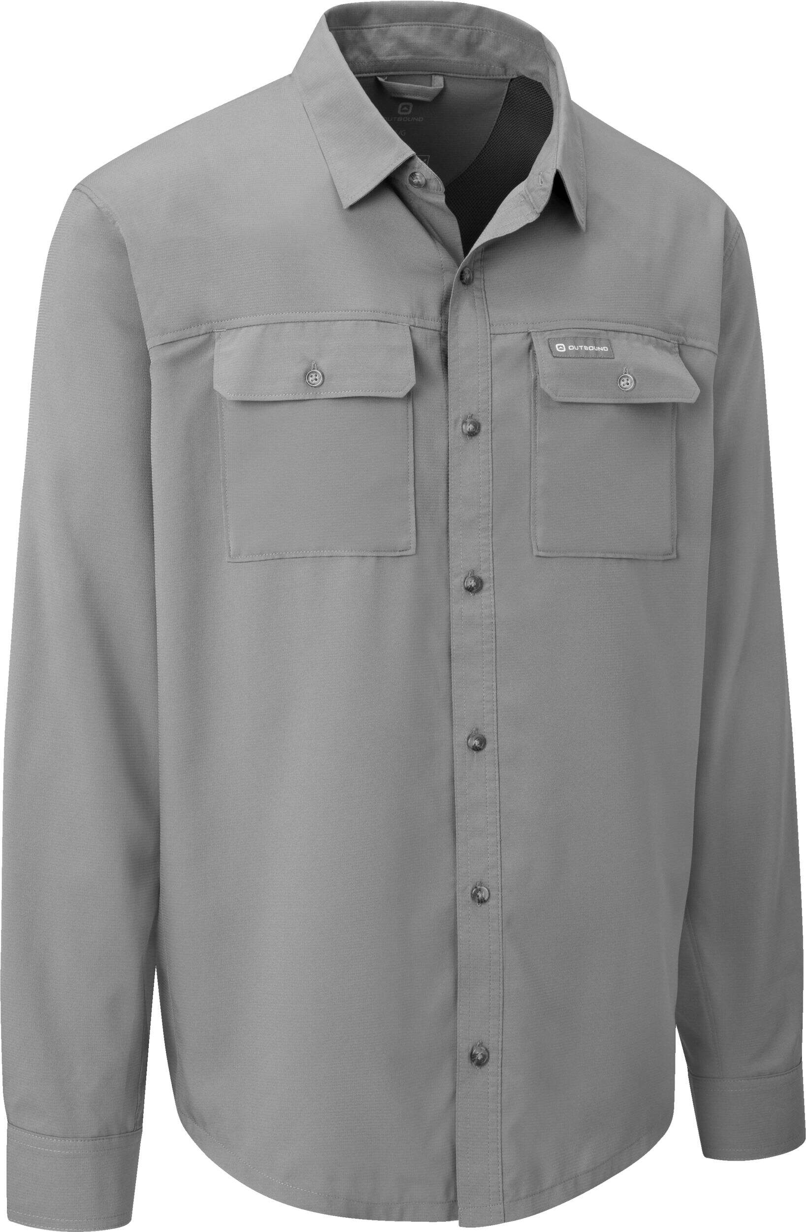Chemise boutonnée solaire à manches longues Outbound, protection UV, hommes, gris Front_Angled_Right